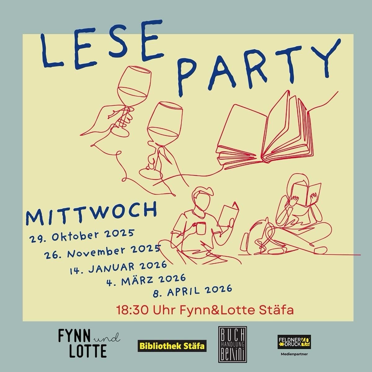 LESEPARTY @fynnundlotte 

DIE IDEE IST SO EINFACH WIE GENIAL: MENSCHEN, DIE GERNE LESEN UND LUST HABEN, NEUE KONTAKTE ZU KN&Uuml;PFEN, TREFFEN SICH IM FYNN&amp;LOTTE &ndash; MIT DEM BUCH IM GEP&Auml;CK, DAS SIE GERADE LESEN. DANN WIRD&rsquo;S PL&Ouml