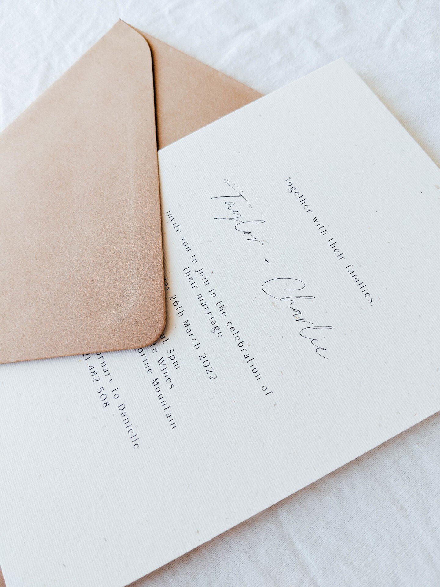 Our sweet TAYLOR invitation on Wheat card with a Latte envelope.