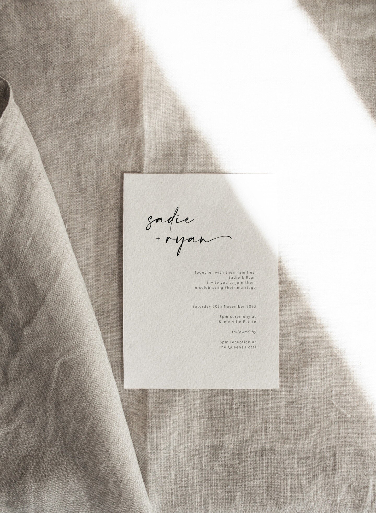SADIE invitation featuring a modern minimalist layout and contemporary script font.
