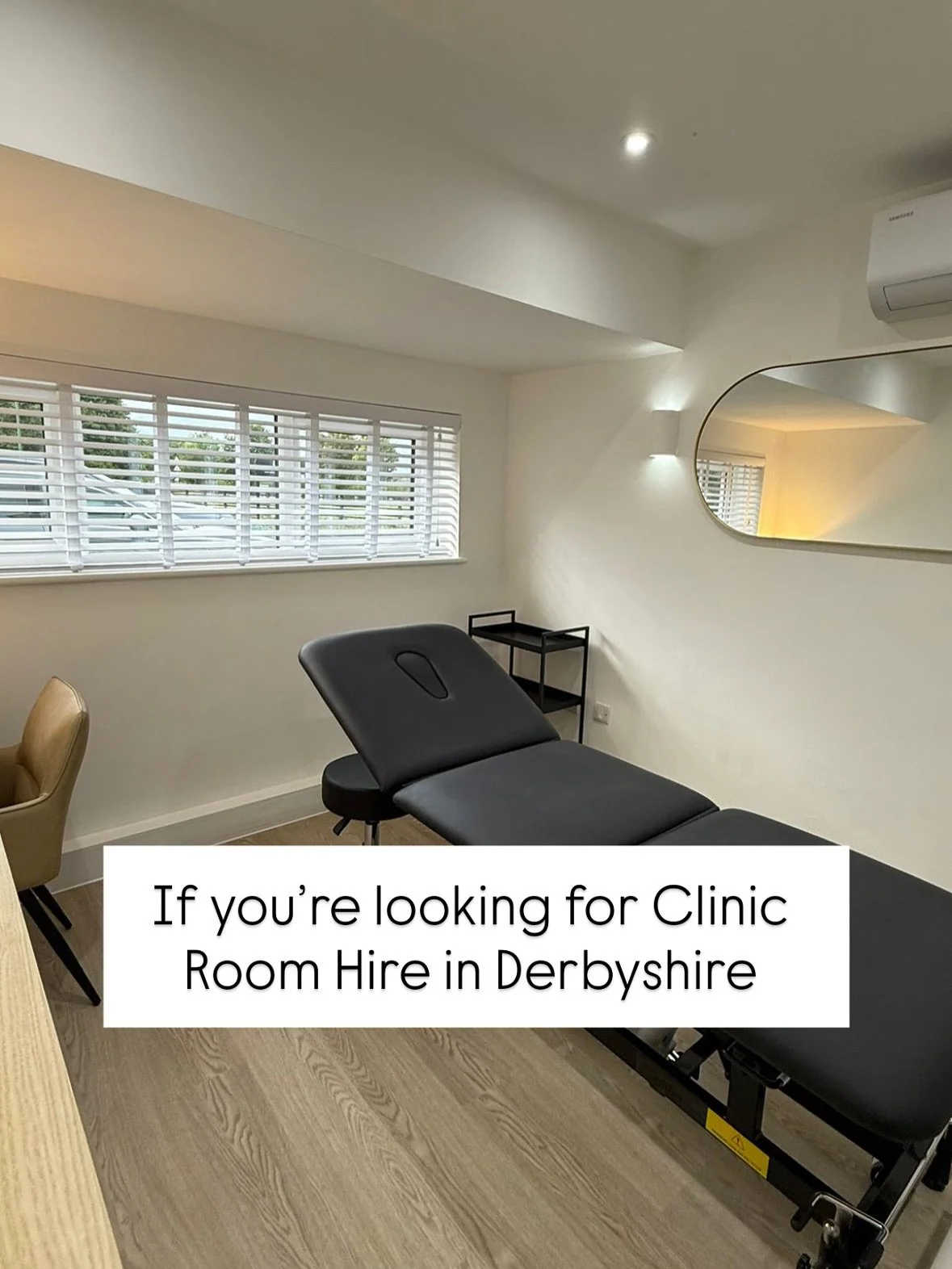 If you&rsquo;re looking for Clinic Room Hire in Derbyshire 💫

With CLEAN, Purposefully Designed Rooms for each type of Practitioner&hellip;

Welcoming, Professional &amp; not Too Clinical! 

Fully Air Conditioned, Secure Entry, Fast WiFi, Filtered W