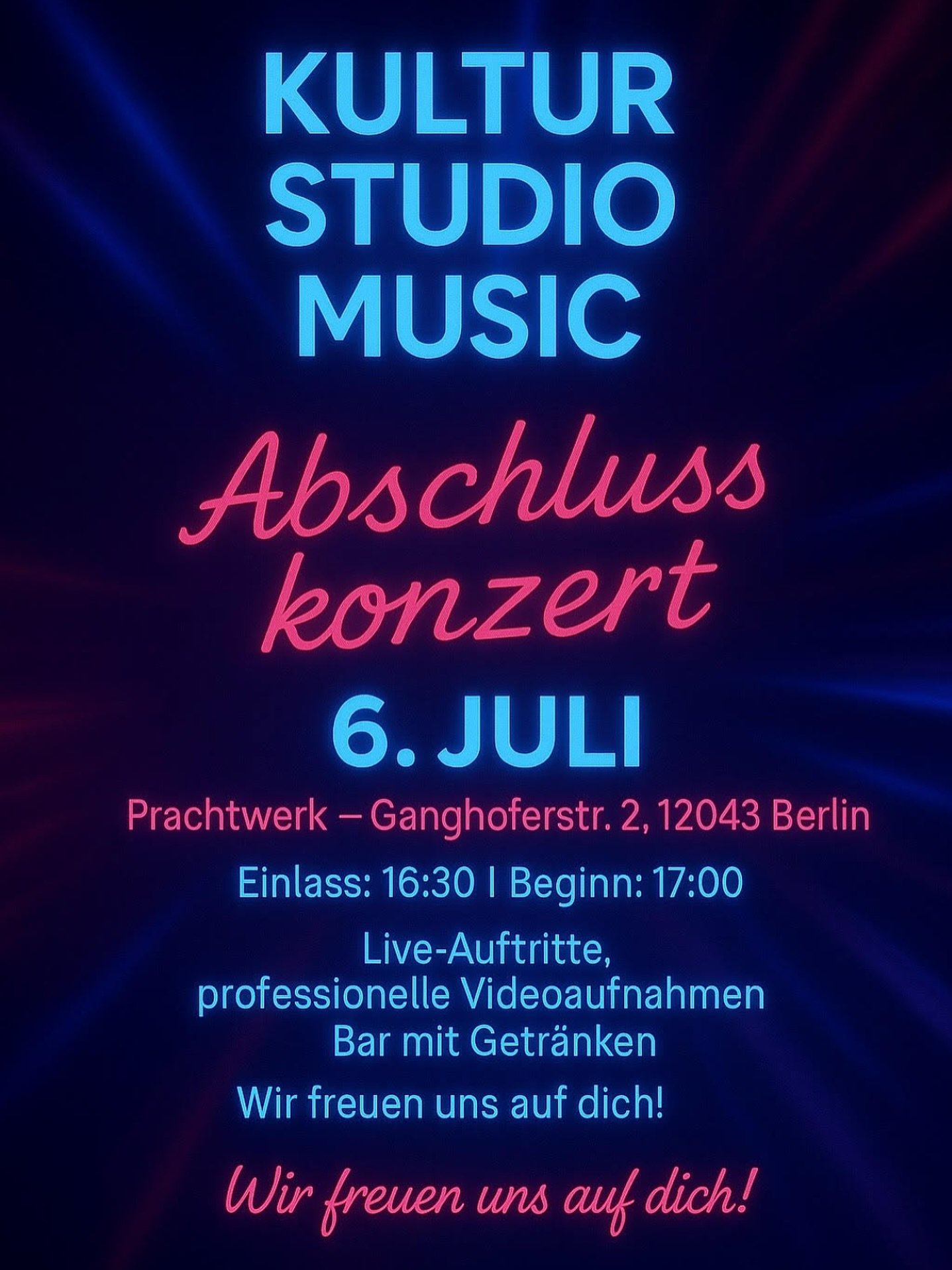 This Sunday! Abschlusskonzert von Kultur Studio Music ✨ Doors at 16:30, show at 17:00!