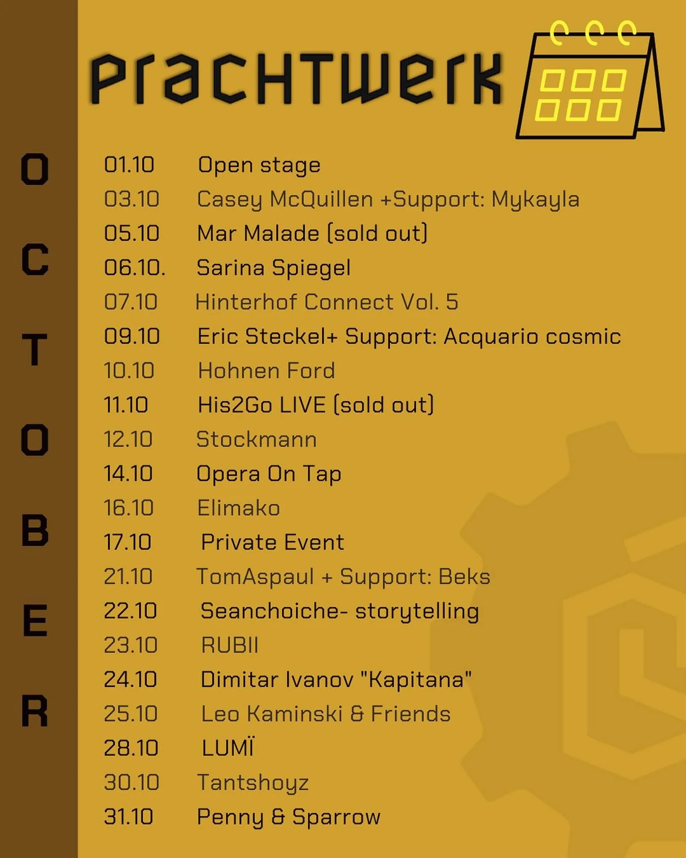 Finally-  after a bit of a slow post-summer ramp up, we are back with a full, music and event  saturated month of October! 🎟️Tickets at: www.prachtwerkberlin.com