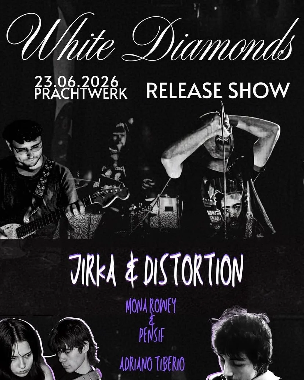 Jirka and Distortion bring the emotional landscape of &ldquo;White Diamonds&rdquo; to the stage in its most authentic form. Joined by Mona Rowey, pensif, and Adriano Tiberio, the evening moves through dream pop, psychedelic rock, and boundary-pushing