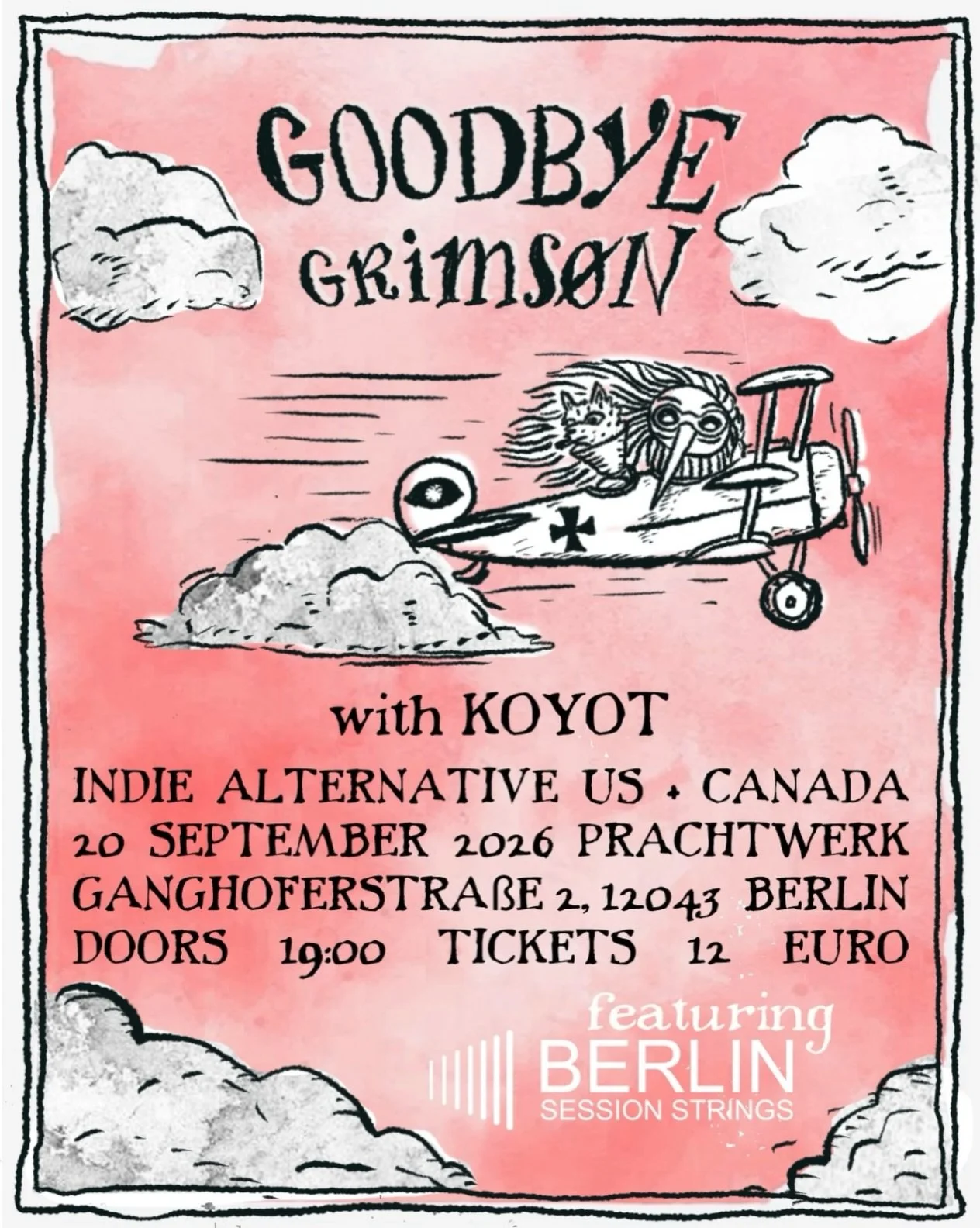 To say farewell to Berlin, Grims&oslash;n and Canadian alt-rockers KOYOT will be coming together, along with the @berlinsessionstrings , for a dual concert and party at Prachtwerk 🥳 You wouldn&rsquo;t wanna miss this - get your tickets via the link 