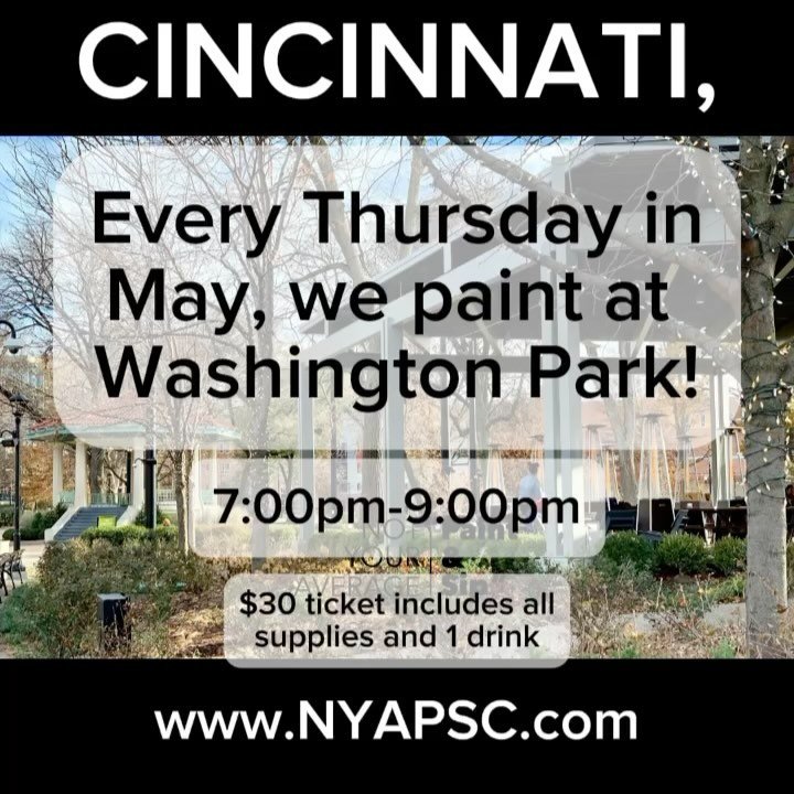 Cincinnati, will we see you at Washington Park for tonight&rsquo;s paint and sip? You choose from a 2 images (one simpler and one more complex) and follow step by step instructions that makes even our &ldquo;I can&rsquo;t draw a stick figure&rdquo; f