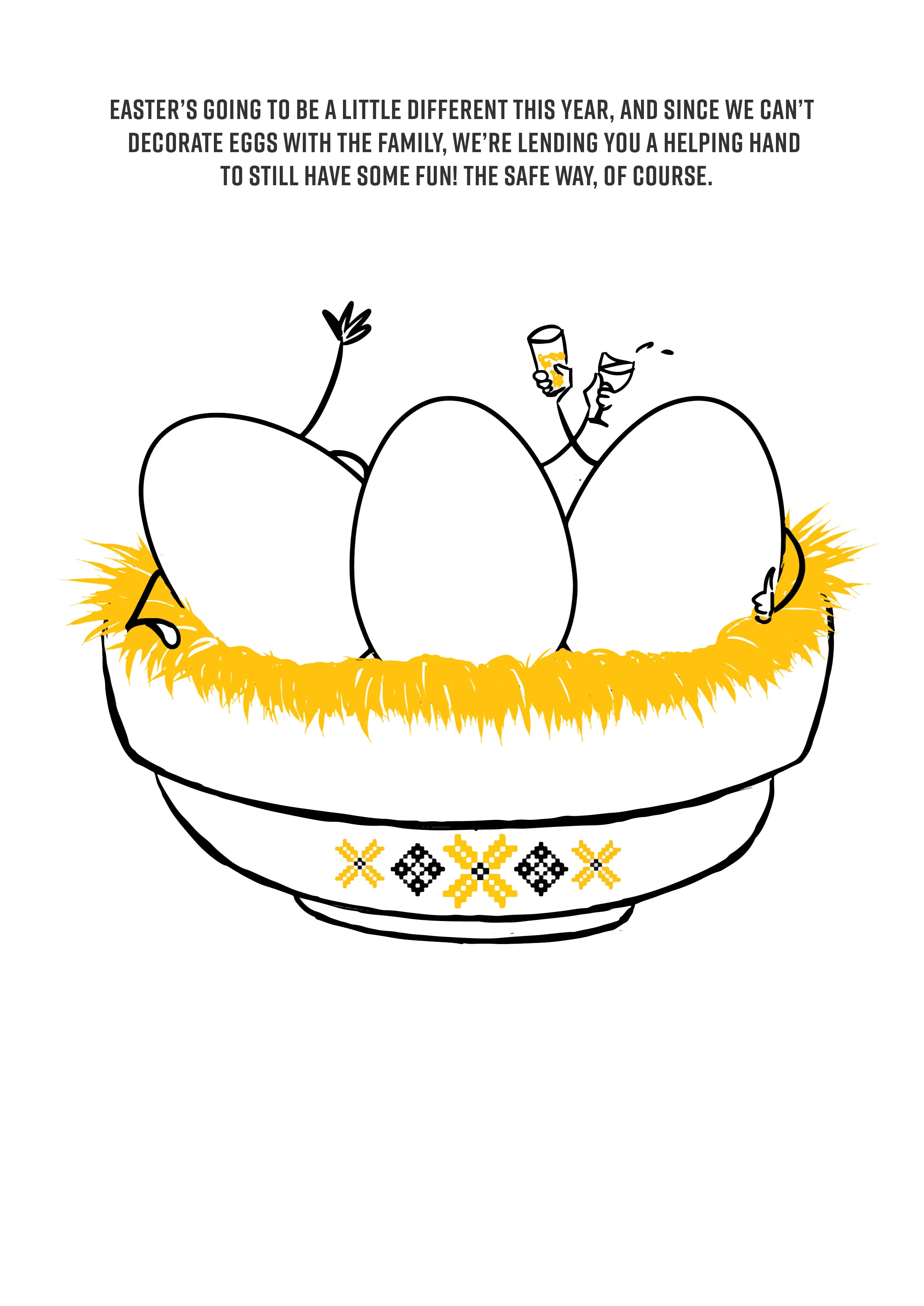 Eggs having a drink illustration