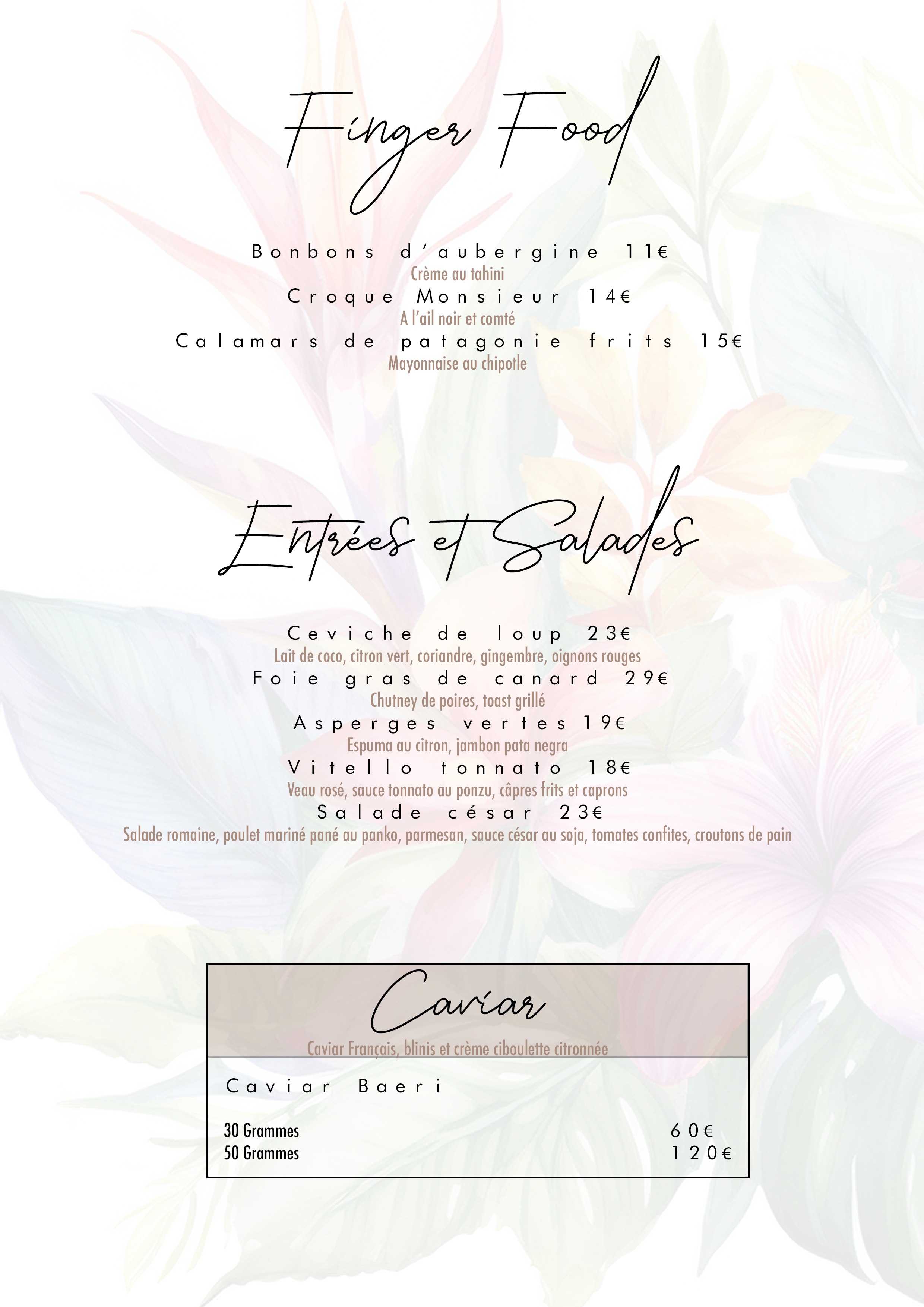 Carte du restaurant Le Lagon Mandelieu – page 1