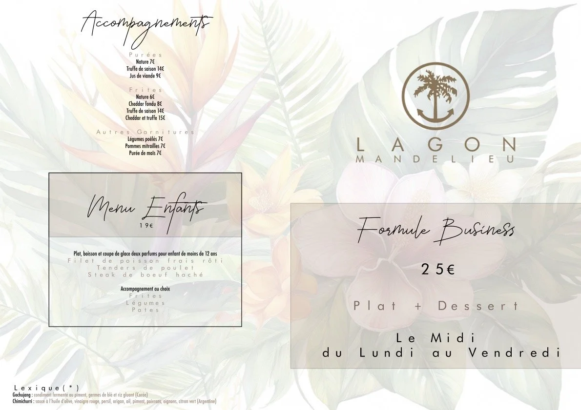 Carte du restaurant Le Lagon Mandelieu – page 1