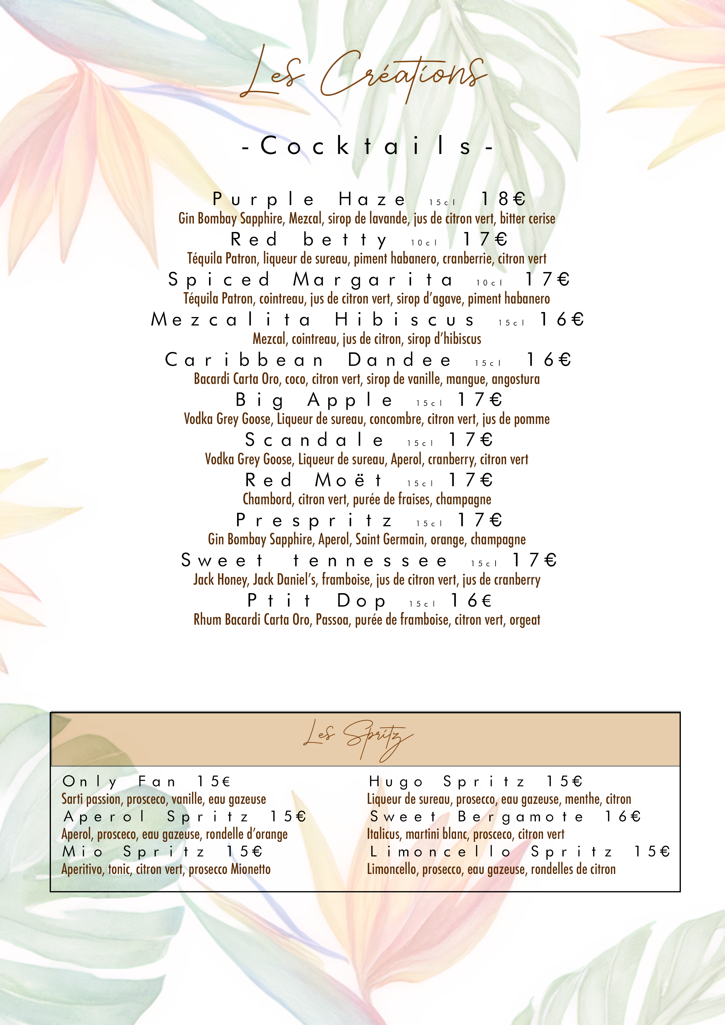 Carte des cocktails du Lagon Mandelieu – page 1