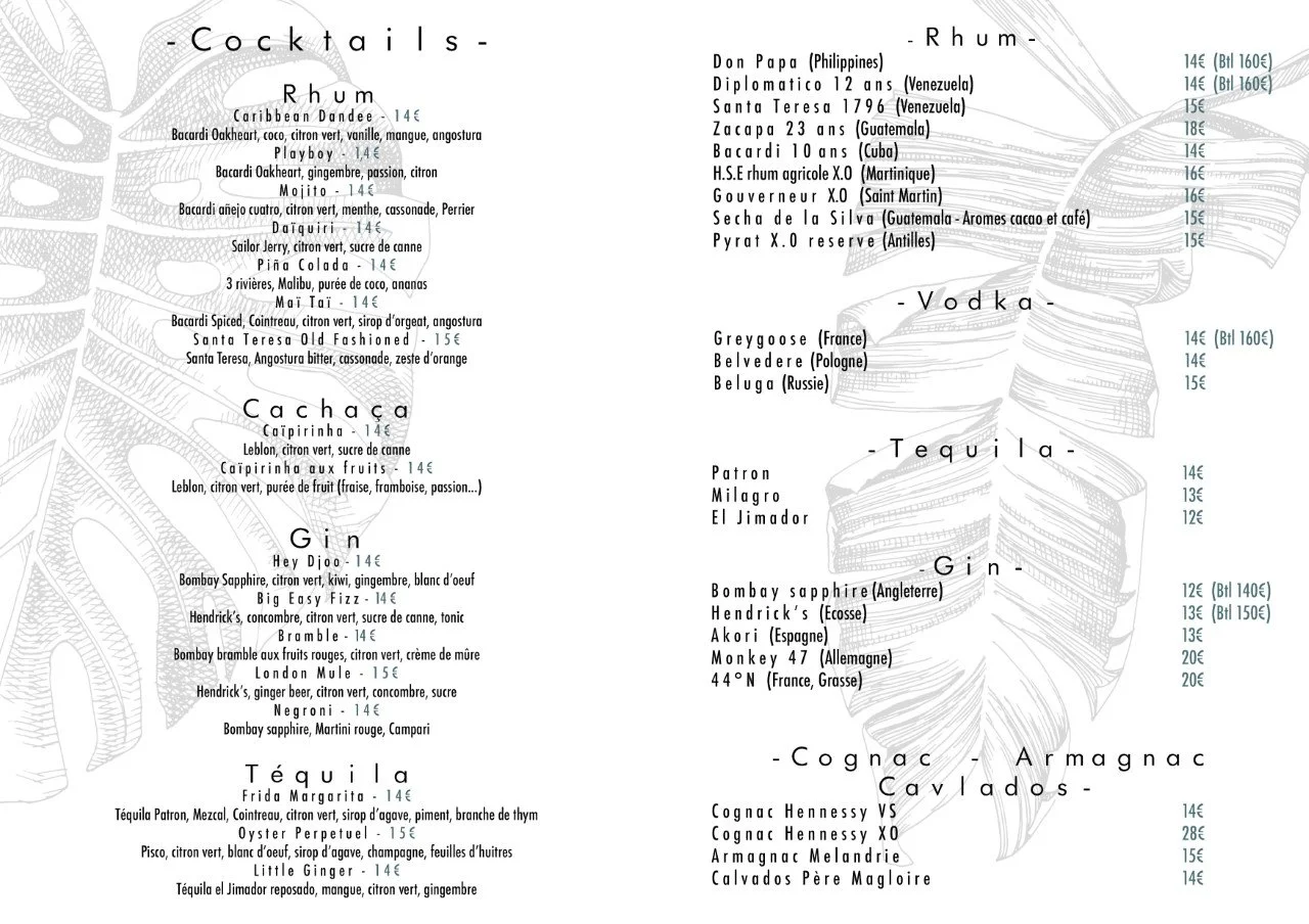 Carte des boissons du bar Le Lagon Mandelieu – page 1