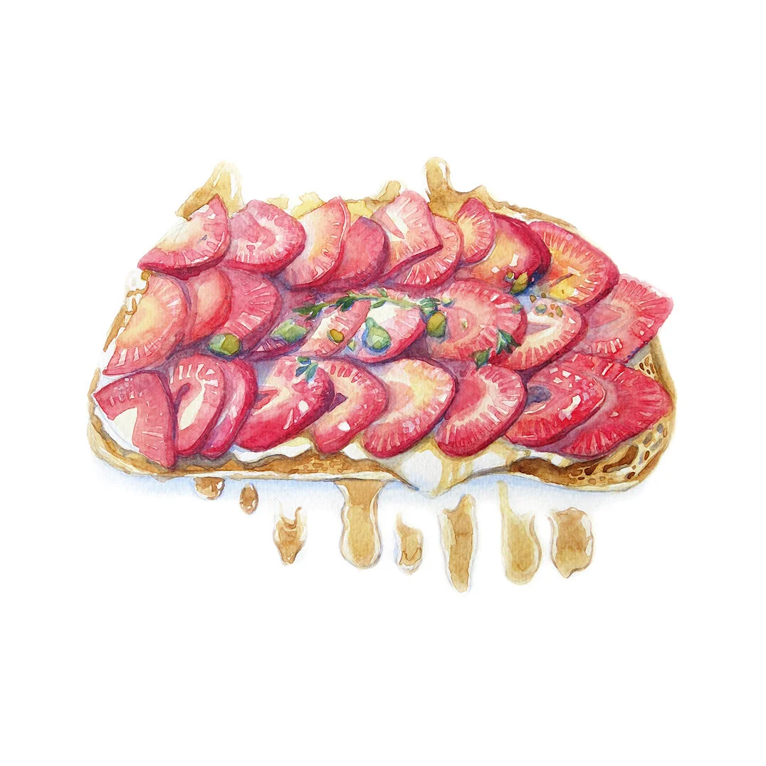 Strawberries and Ricotta on Sourdough 2018 Watercolour on Paper 25x25 cm
