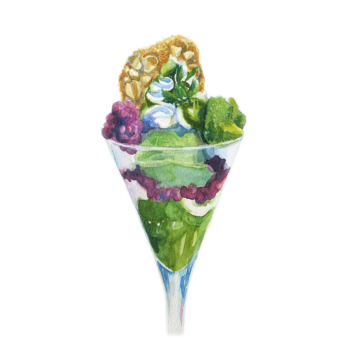 Matcha Ice-cream Parfait 2019 Watercolour on Paper 25x25 cm