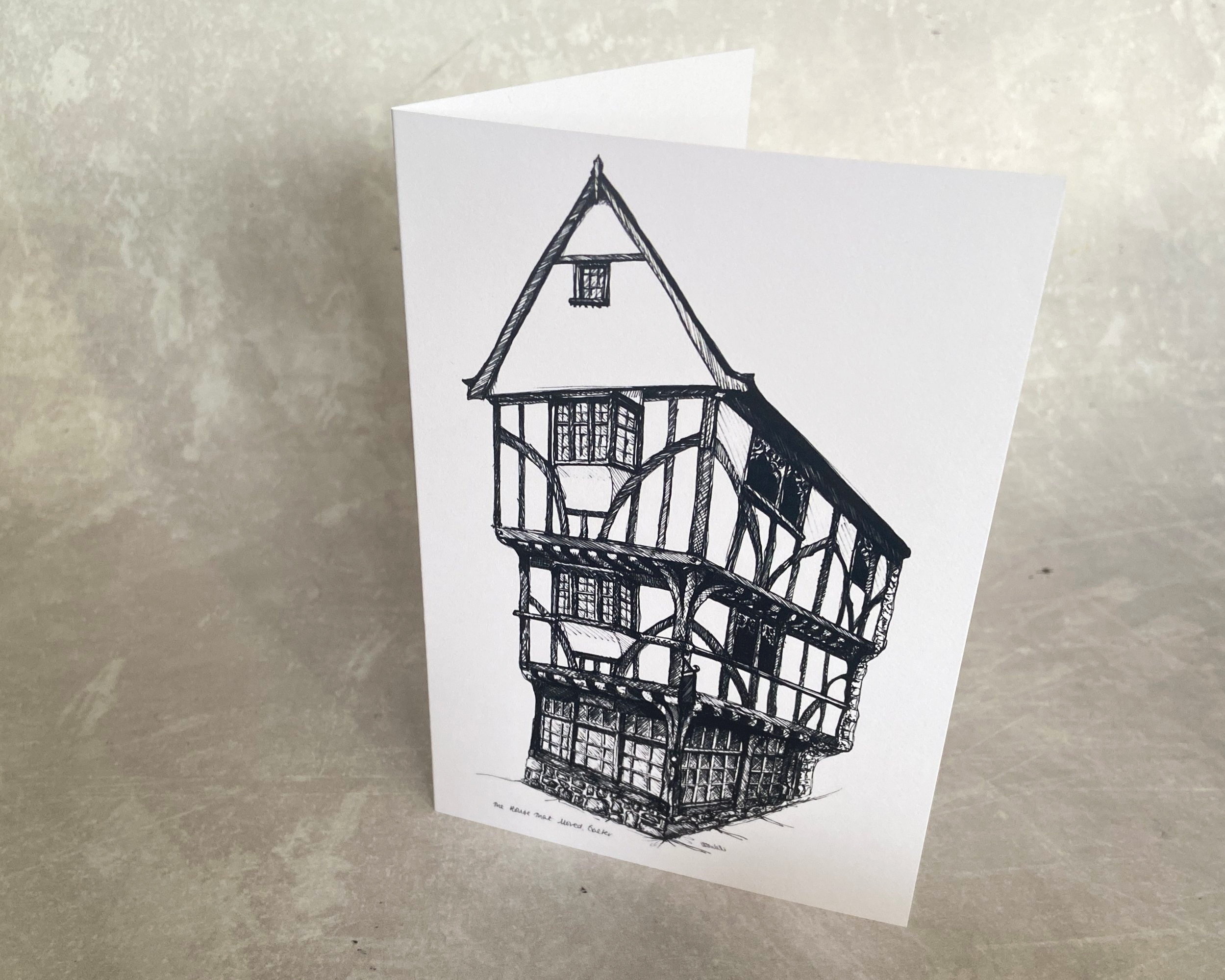 The House That Moved, Exeter, Devon greetings card illustrated by Devon artist Helen Leslie Illustrator