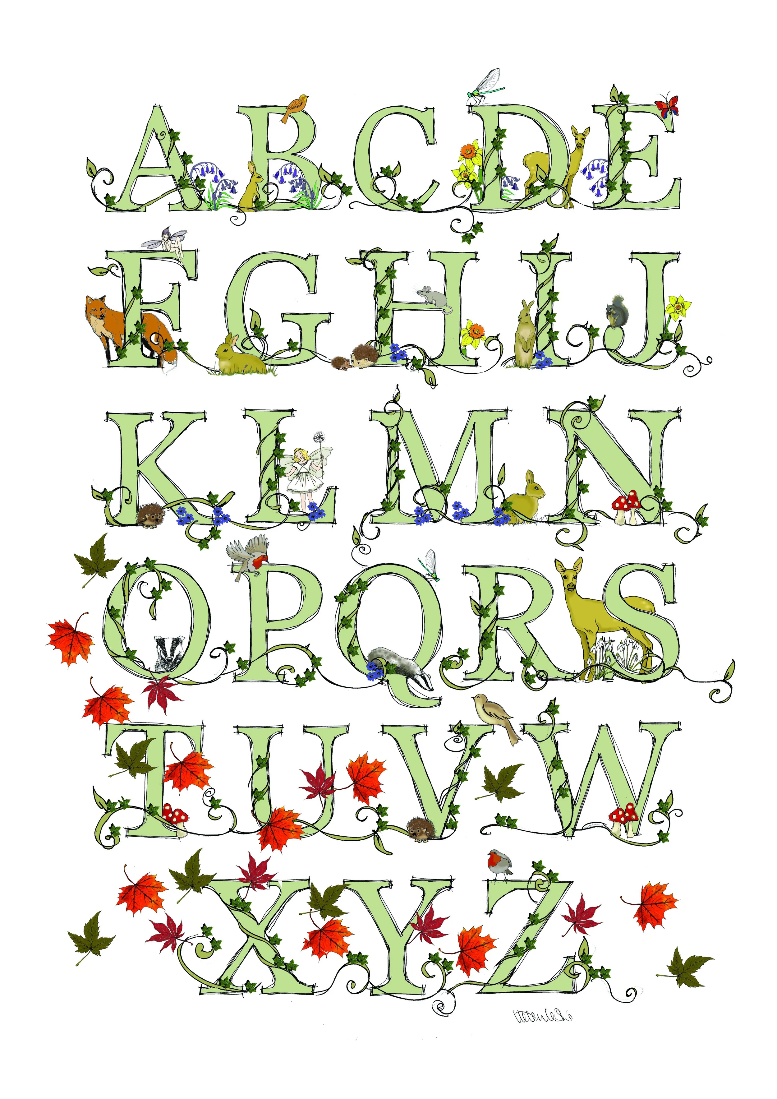 A3 woodland alphabet print