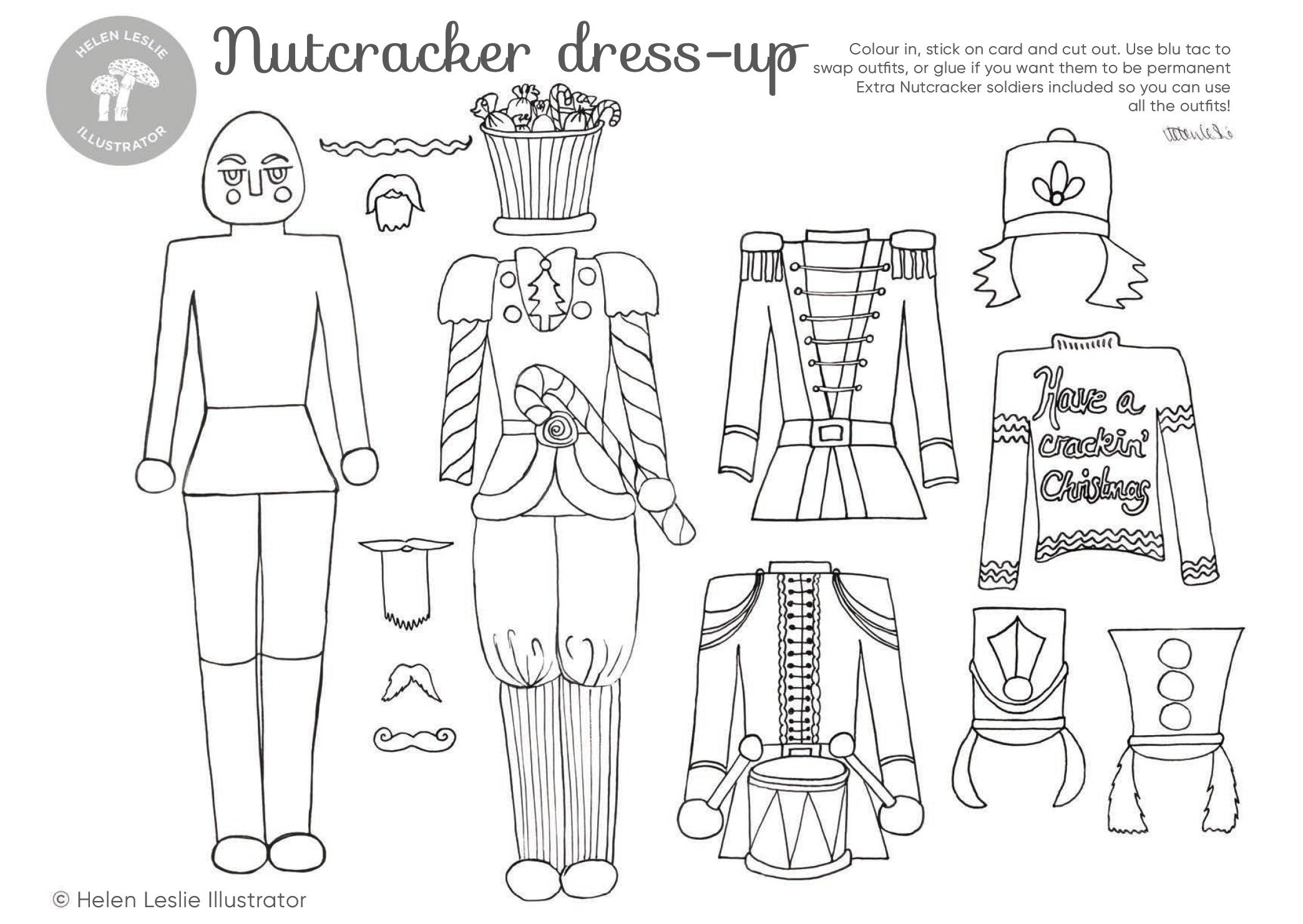 Christmas Nutcracker paper craft activity pack designed and illustrated by Devon artist Helen Leslie Illustrator