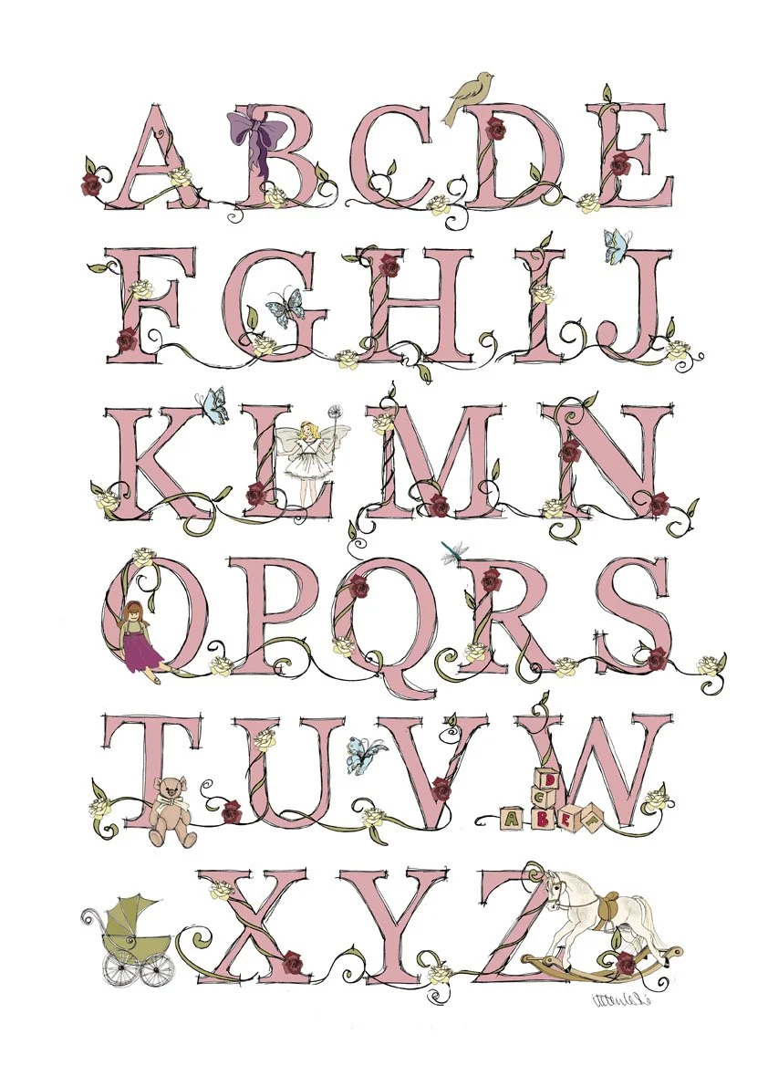 Vintage Rose illustrated alphabet print