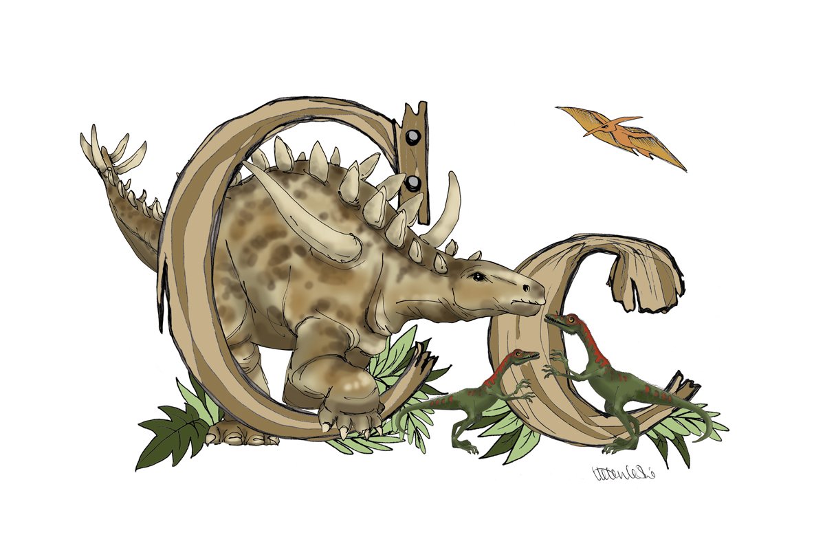 Dinosaur illustrated initial letter prints for kids by Devon artist Helen Leslie Illustrator
