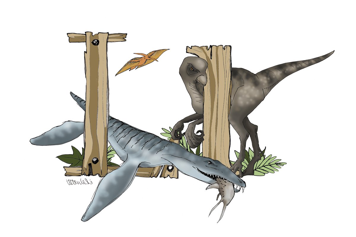 Dinosaur illustrated initial letter prints for kids by Devon artist Helen Leslie Illustrator