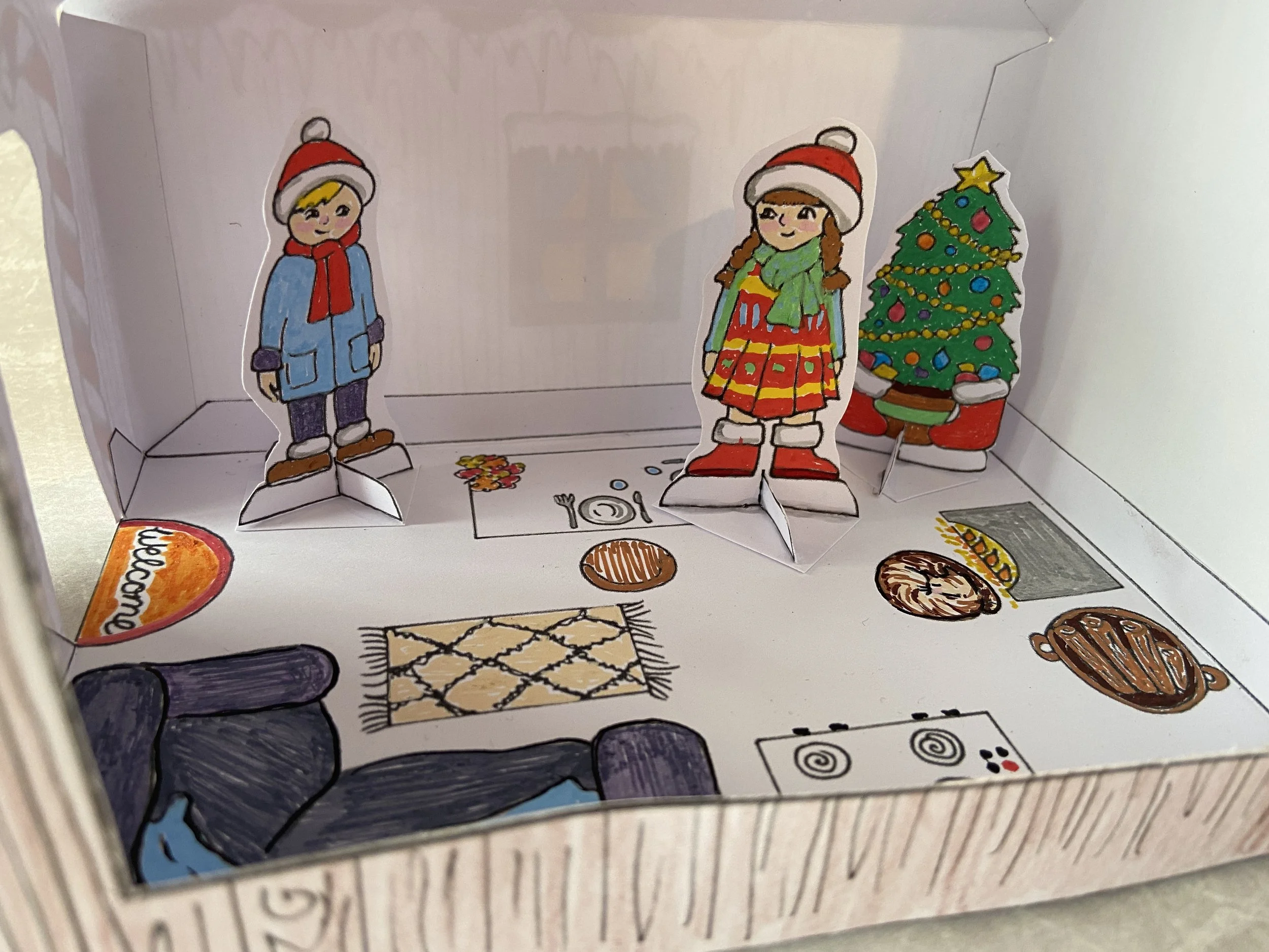 Make your own Christmas log cabin kids activity by Helen Leslie Illustrator