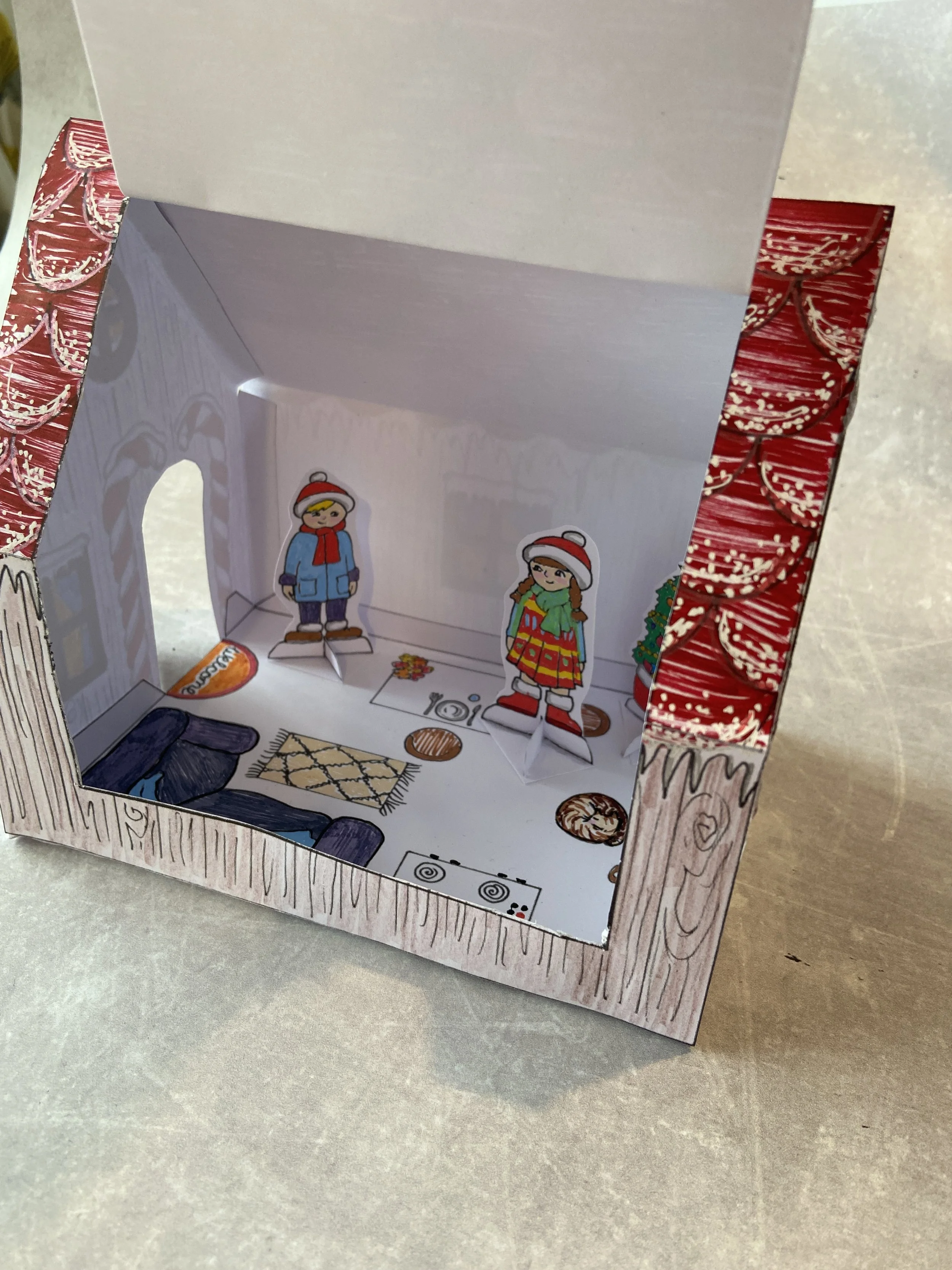 Make your own Christmas log cabin kids activity by Helen Leslie Illustrator