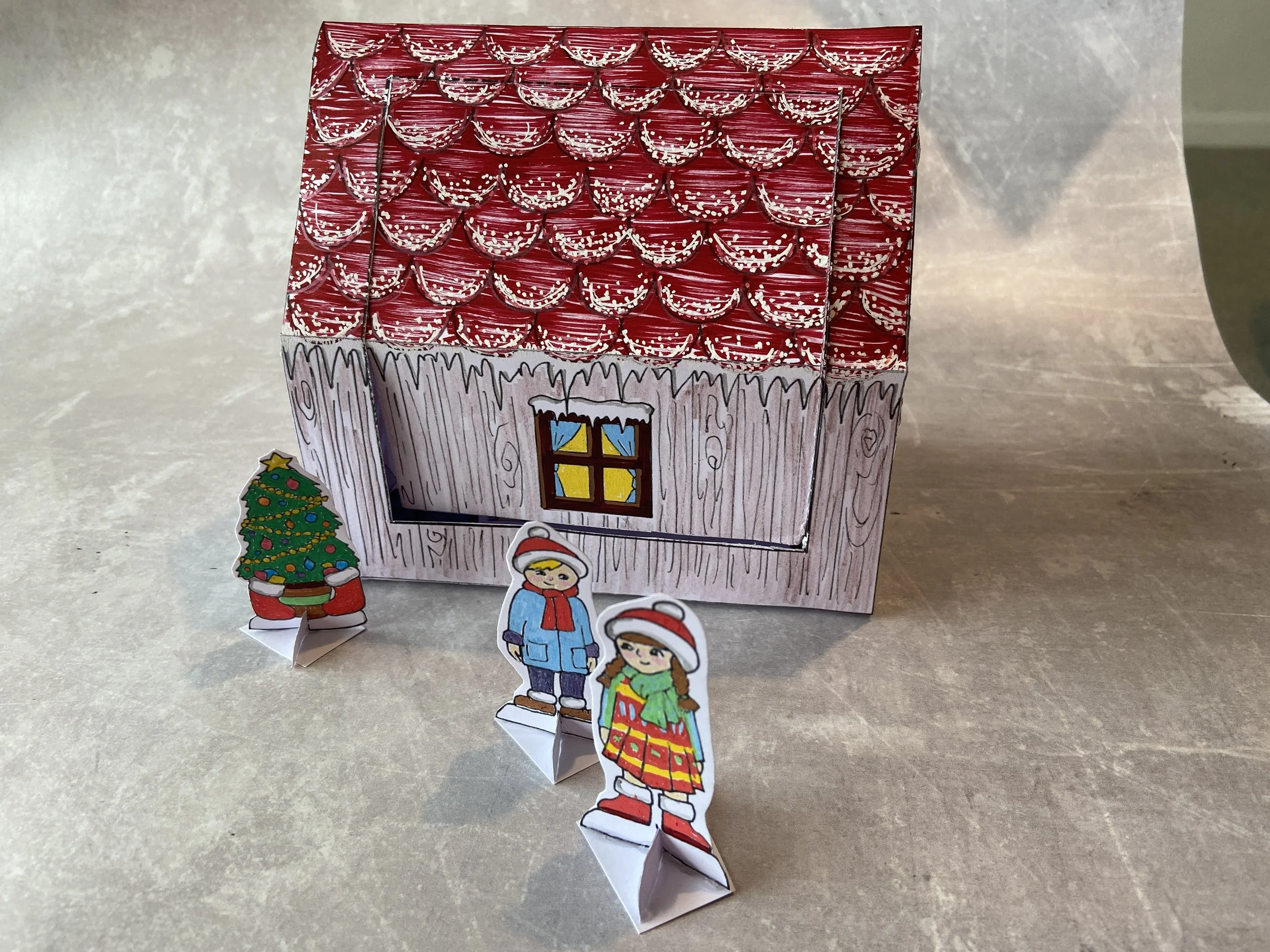 Make your own Christmas log cabin kids activity by Helen Leslie Illustrator