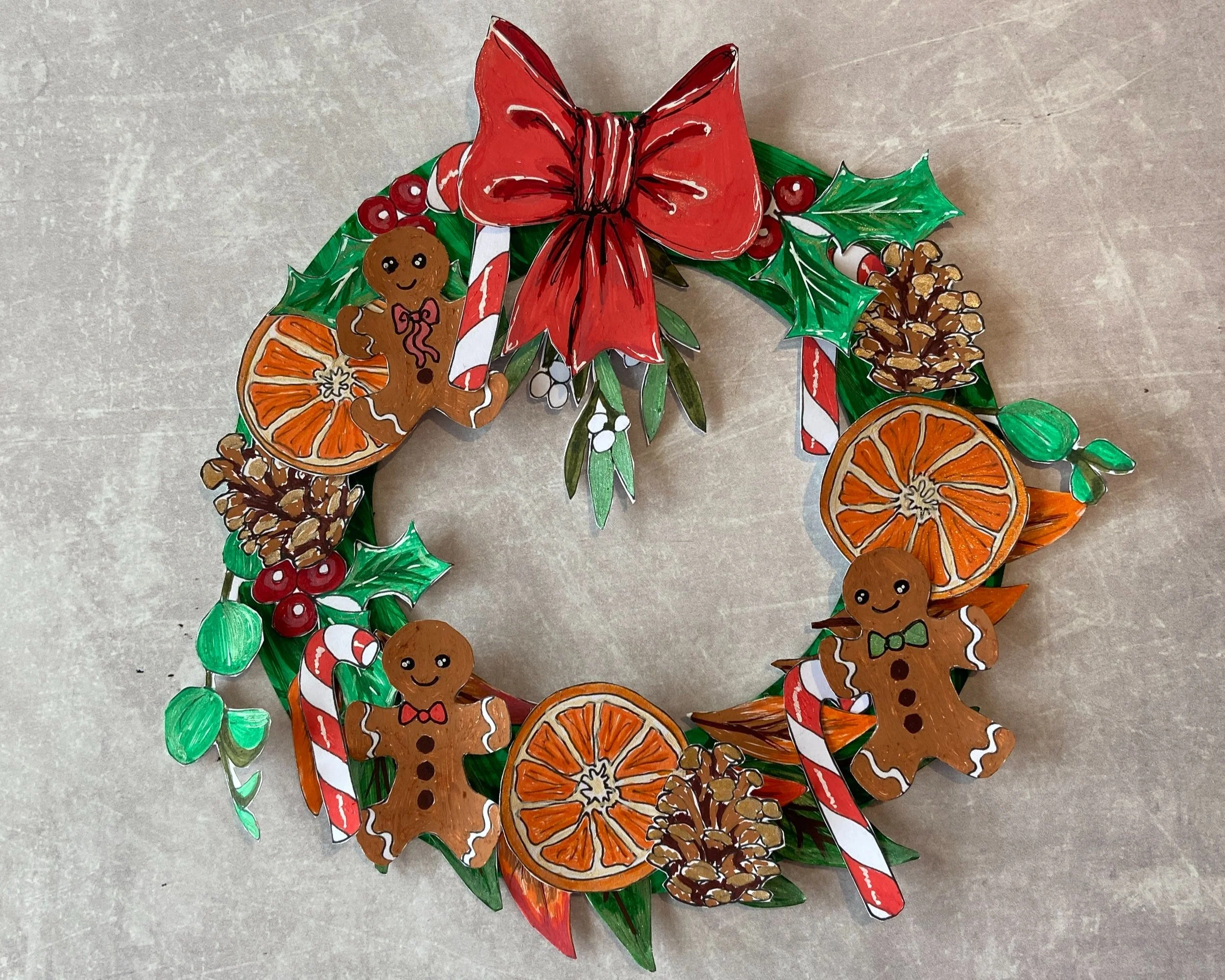 Make your own Christmas wreath papercraft activity by Helen Leslie Illustrator