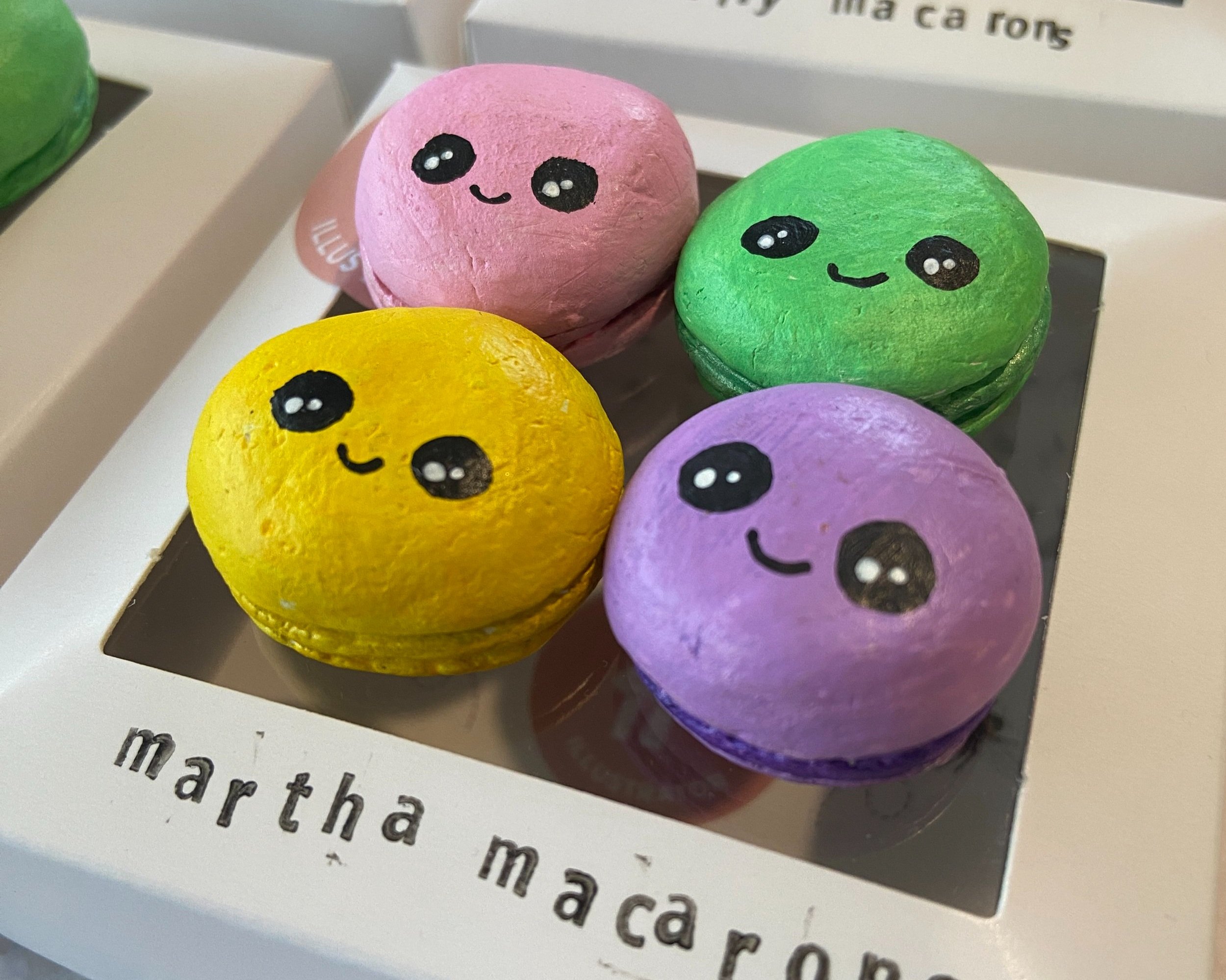 Macarons cute clay character desk buddy handmade by Devon artist Helen Leslie Illustrator