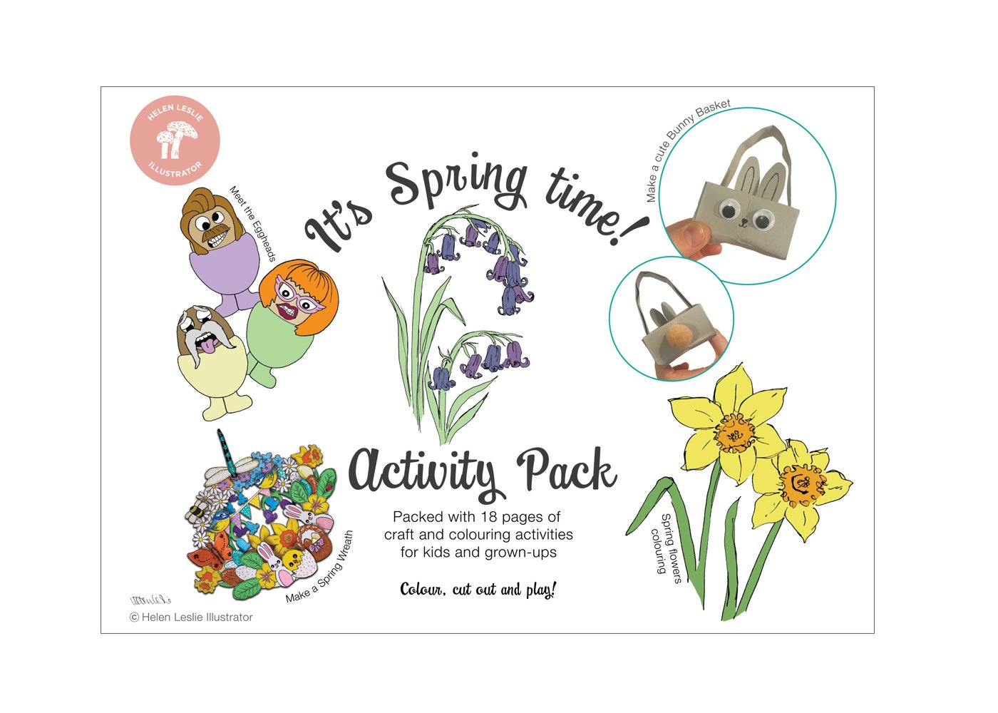 Spring Easter craft activity colouring ideas by Devon artist Helen Leslie Illustrator