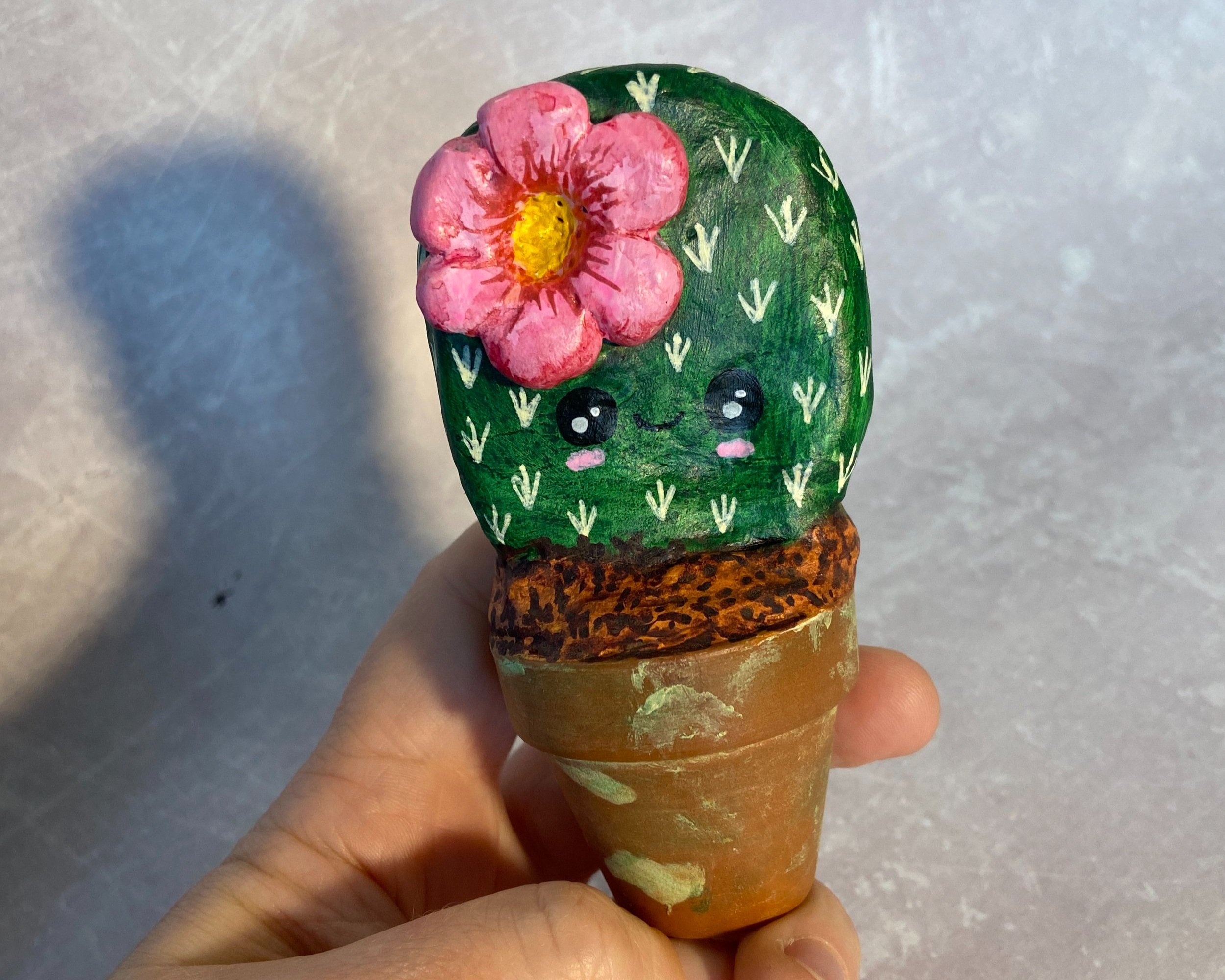 Cactus cute clay character desk buddy handmade by Devon artist Helen Leslie Illustrator