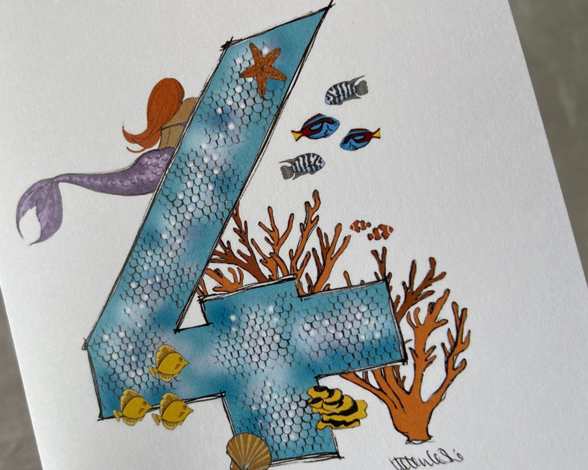 Mermaids number birthday cards for children by Devon artist Helen Leslie Illustrator
