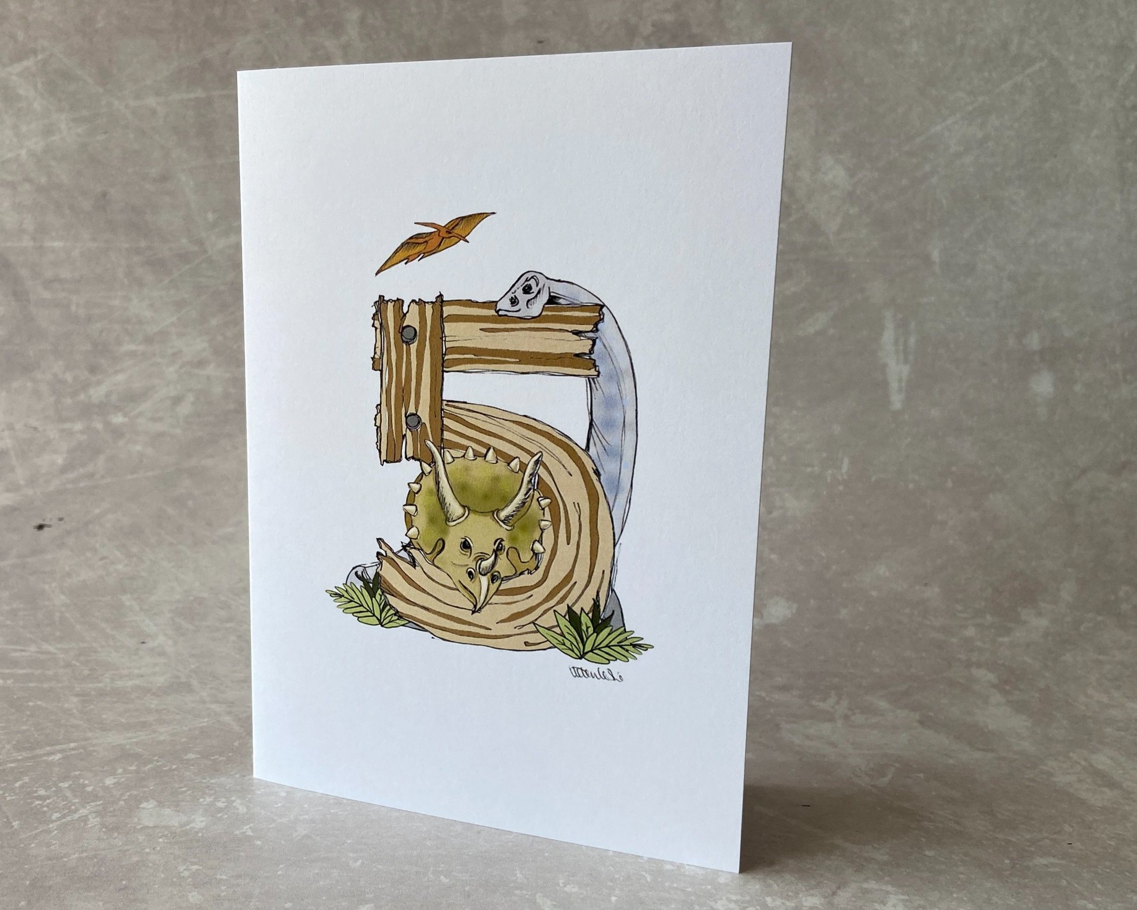 Dinosaur number birthday cards for children by Devon artist Helen Leslie Illustrator