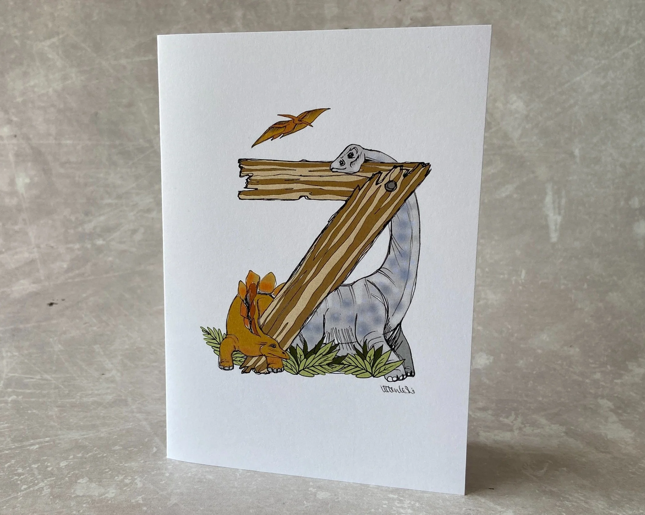 Dinosaur number birthday cards for children by Devon artist Helen Leslie Illustrator