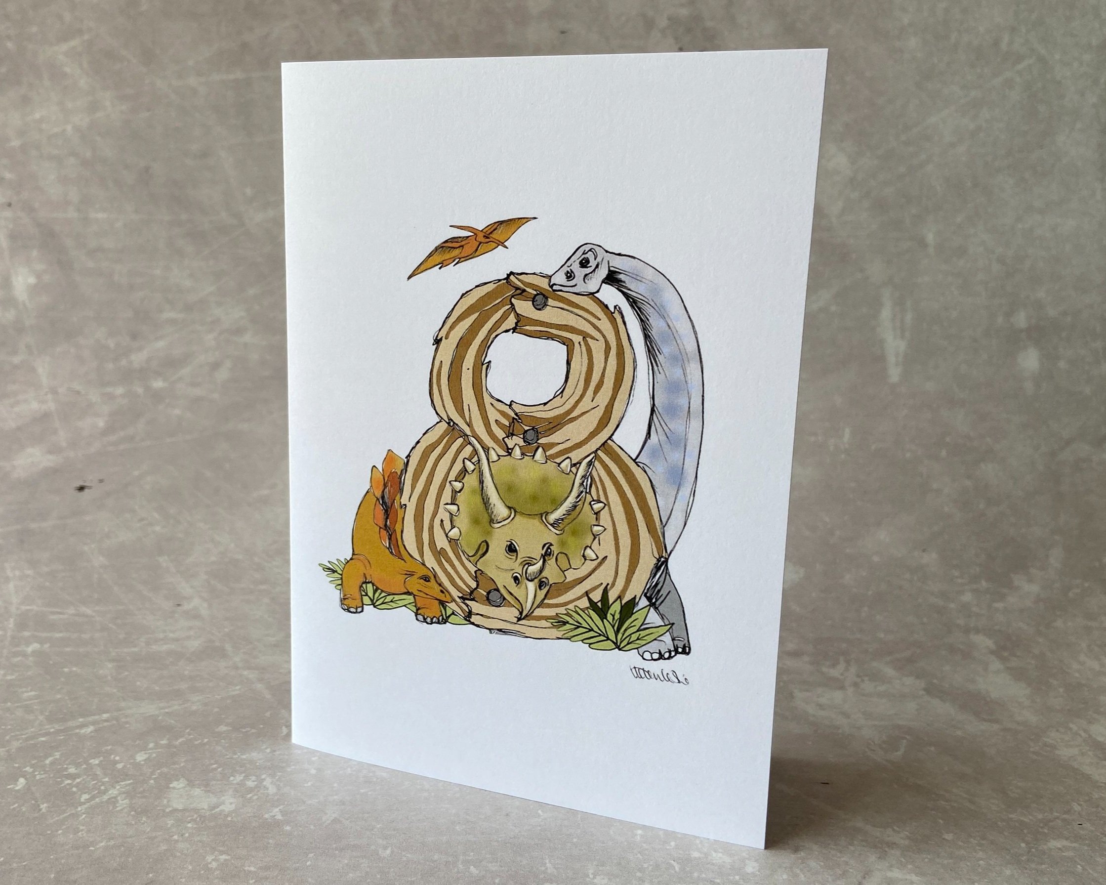 Dinosaur number birthday cards for children by Devon artist Helen Leslie Illustrator