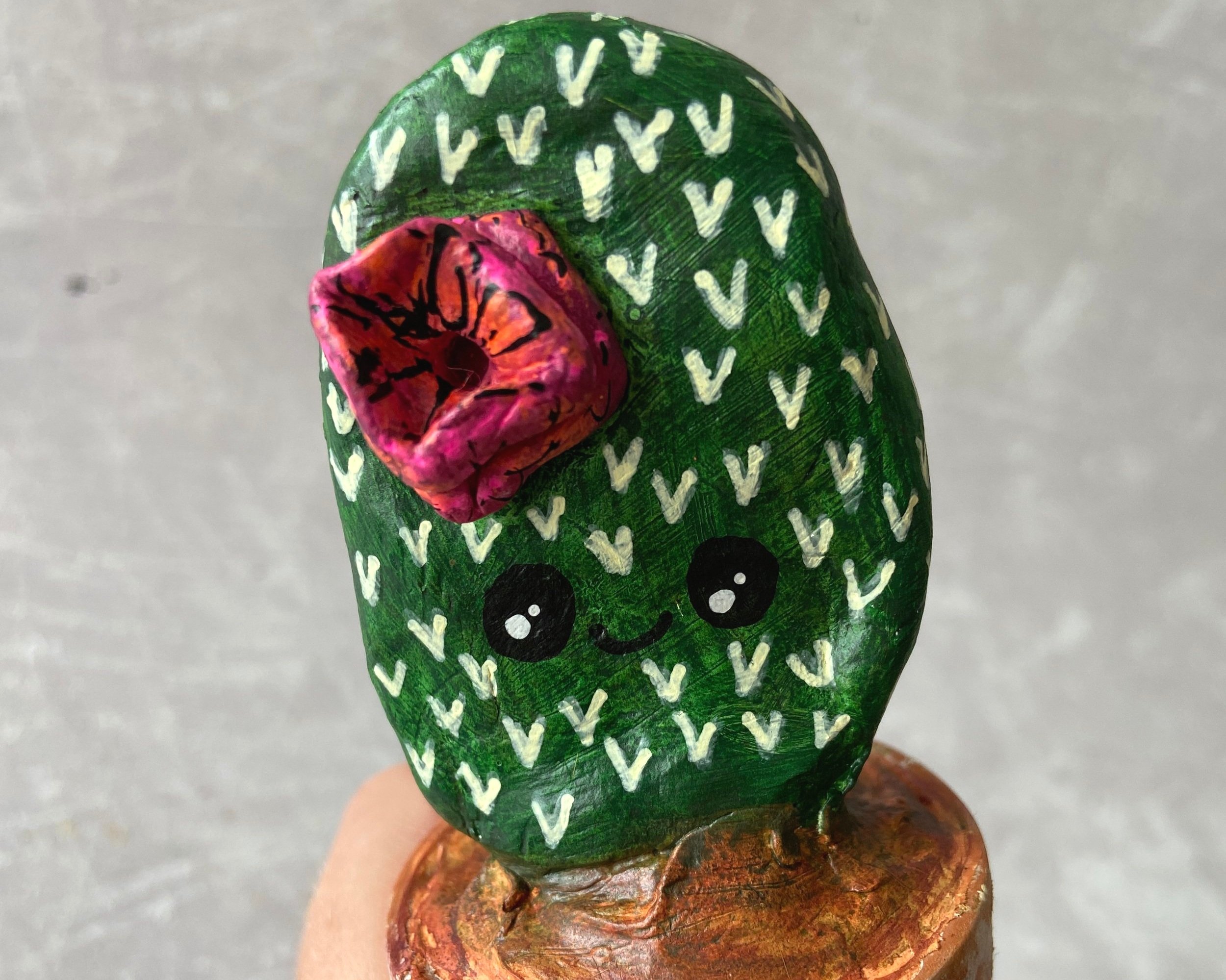 Cactus cute clay character desk buddy handmade by Devon artist Helen Leslie Illustrator