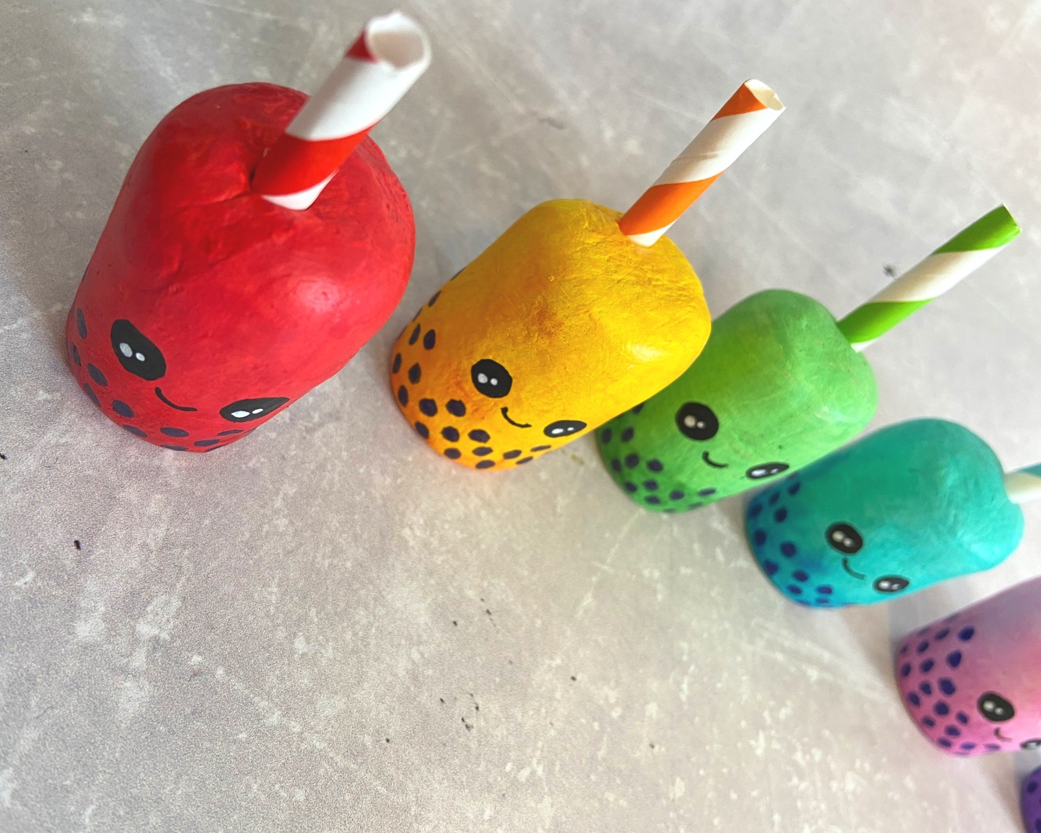 Bubble tea cute clay character desk buddy handmade by Devon artist Helen Leslie Illustrator