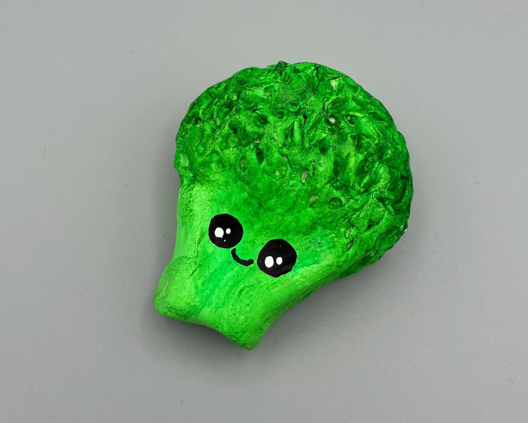 Broccoli cute handmade handpainted clay desk buddy by Devon artist Helen Leslie Illustrator