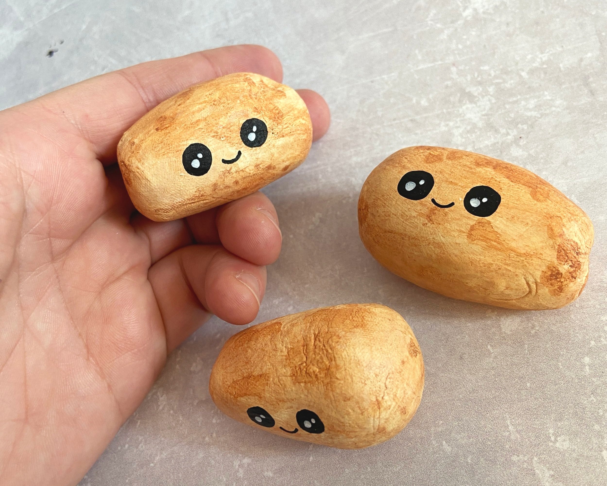 Potato cute clay character desk buddy handmade by Devon artist Helen Leslie Illustrator