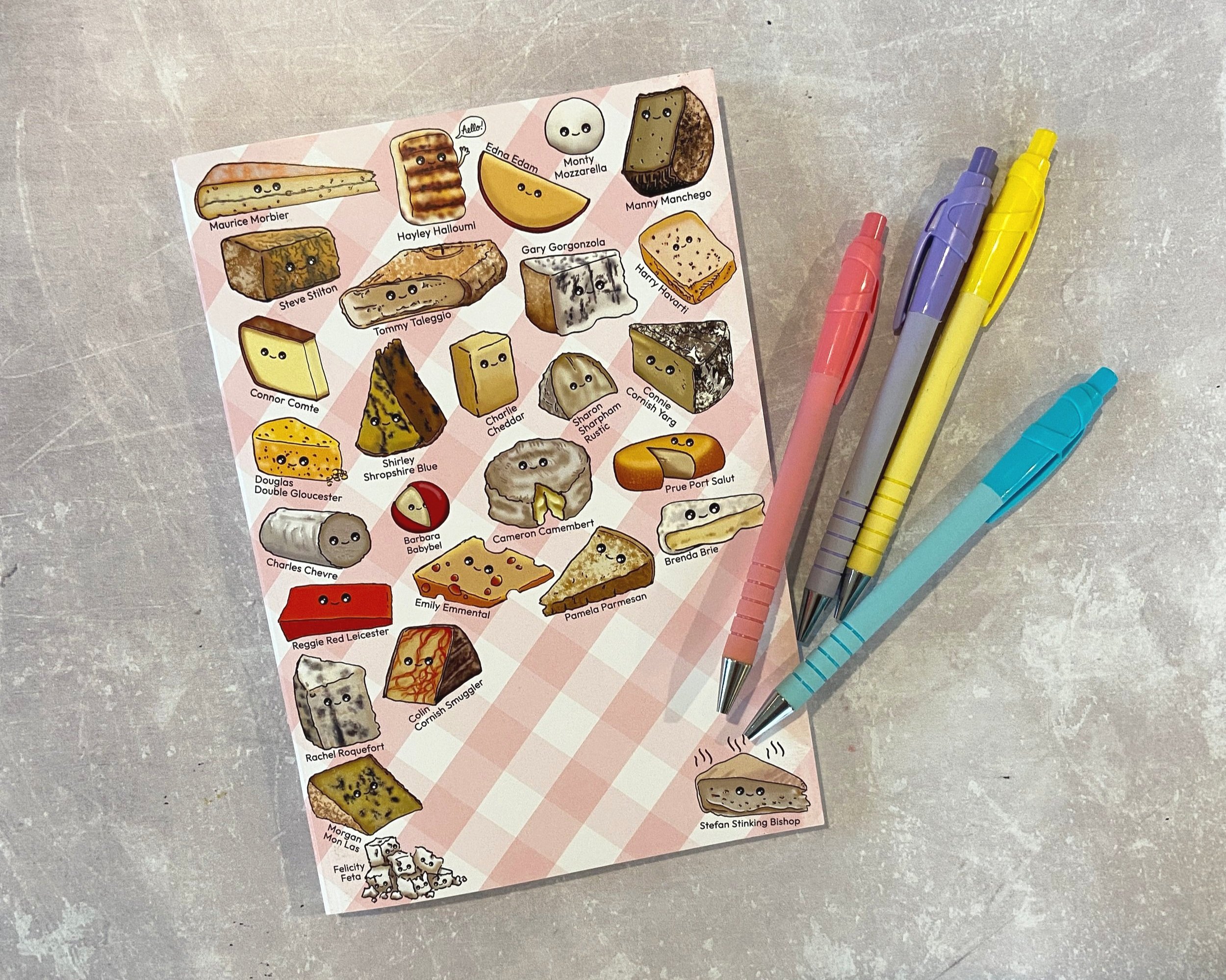 Cheerful Cheeses fun kawaii style illustrated lined notebook perfect gift idea for cheese fans