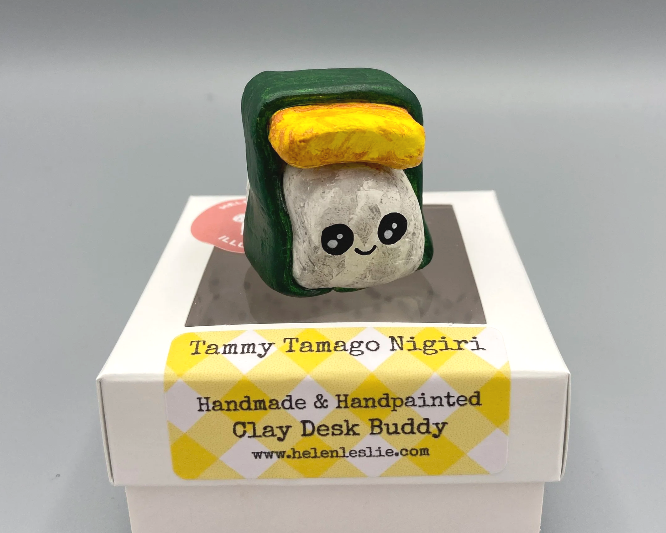 Nigiri Sushi cute handmade handpainted clay desk buddy by Devon artist Helen Leslie Illustrator