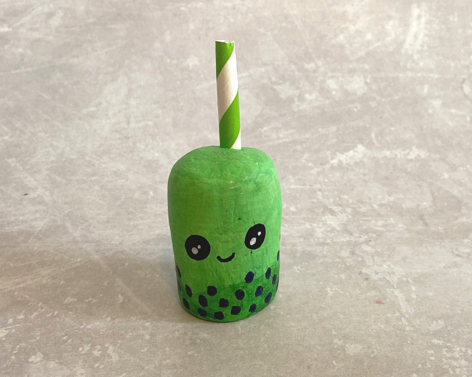 Bubble tea cute clay character desk buddy handmade by Devon artist Helen Leslie Illustrator
