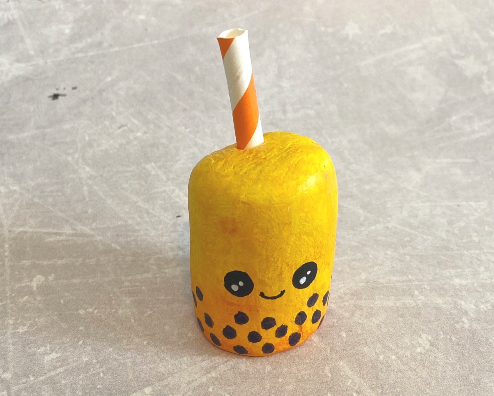 Bubble tea cute clay character desk buddy handmade by Devon artist Helen Leslie Illustrator
