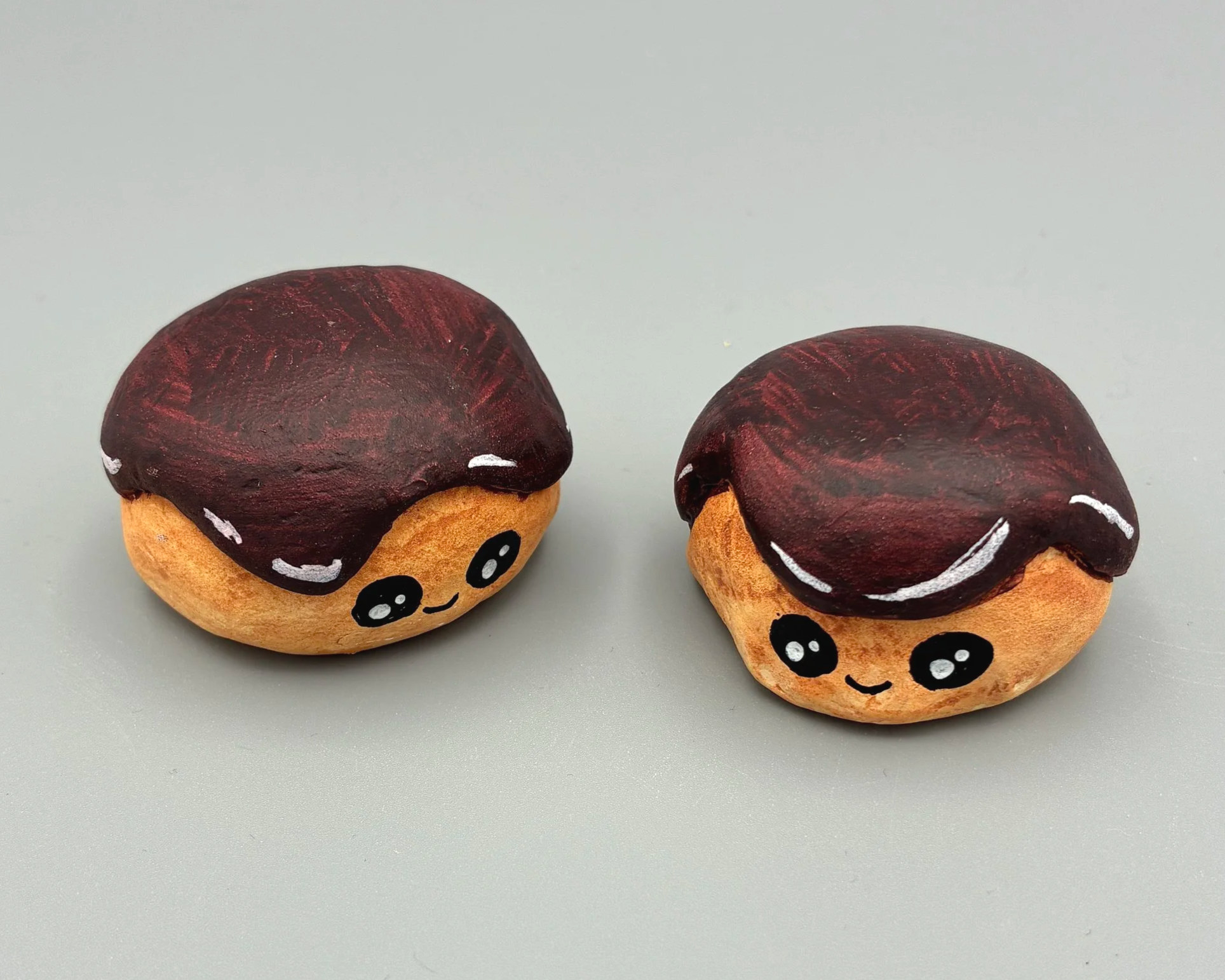 Profiteroles cute handmade handpainted clay desk buddy by Devon artist Helen Leslie Illustrator