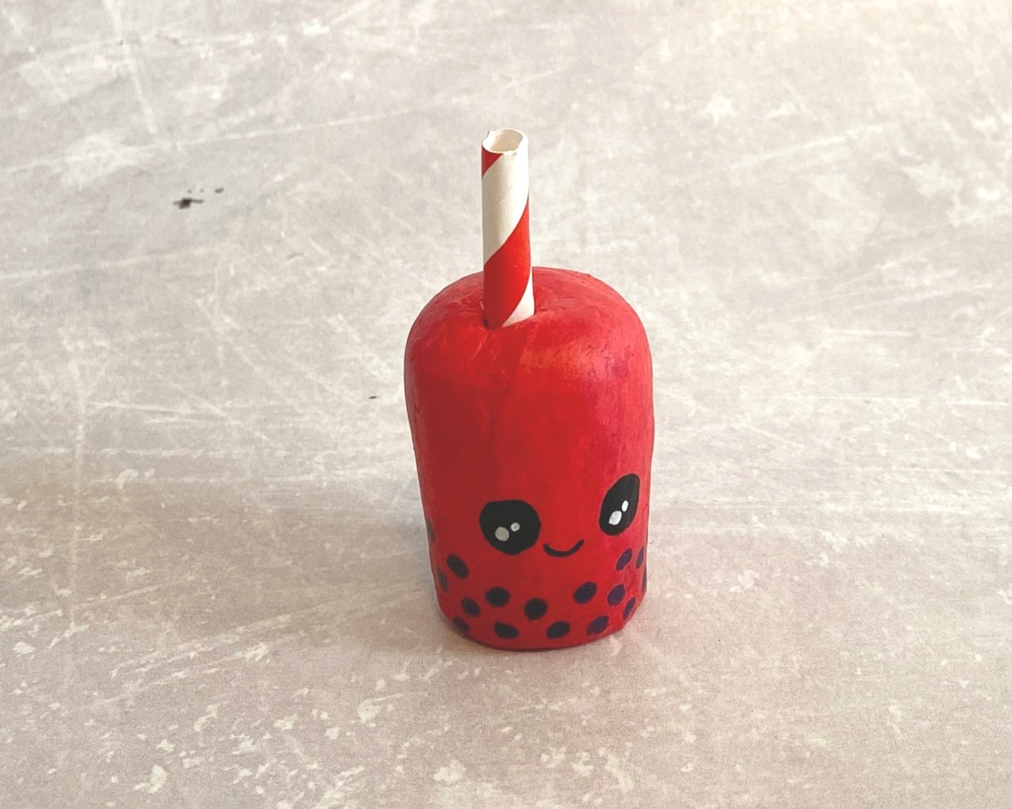 Bubble tea cute clay character desk buddy handmade by Devon artist Helen Leslie Illustrator