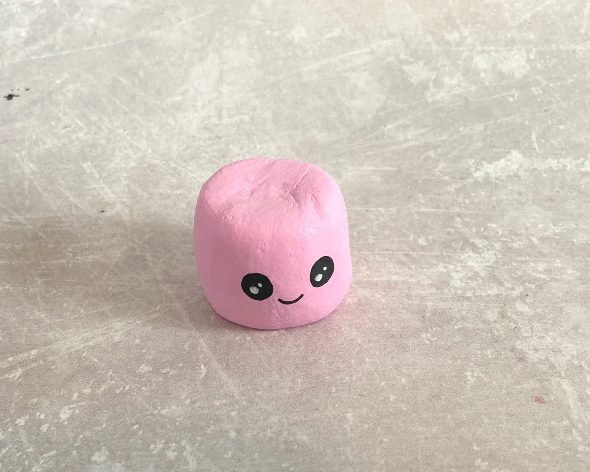Marshamallow cute clay character desk buddy handmade by Devon artist Helen Leslie Illustrator
