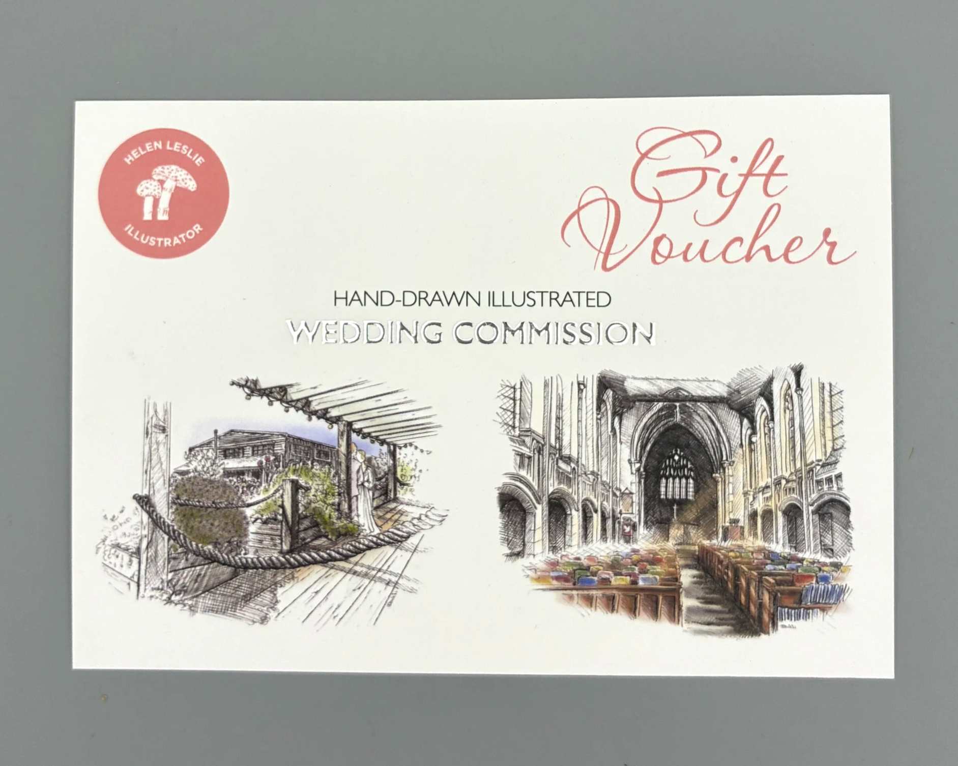 Gift Voucher for bespoke wedding illustration commission by Devon artist Helen Leslie Illustrator