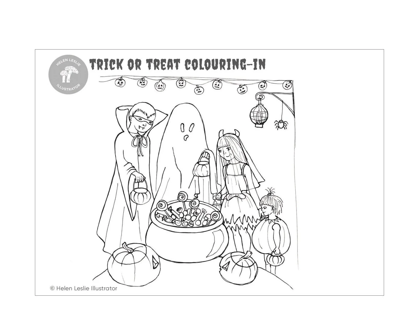 Trick or Treat colouring in page download printable