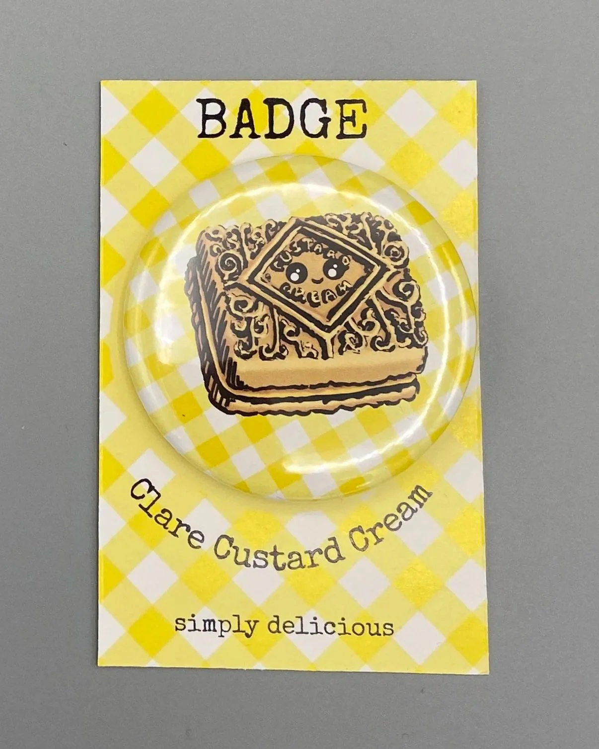 Clare Custard Cream 50mm pin badge