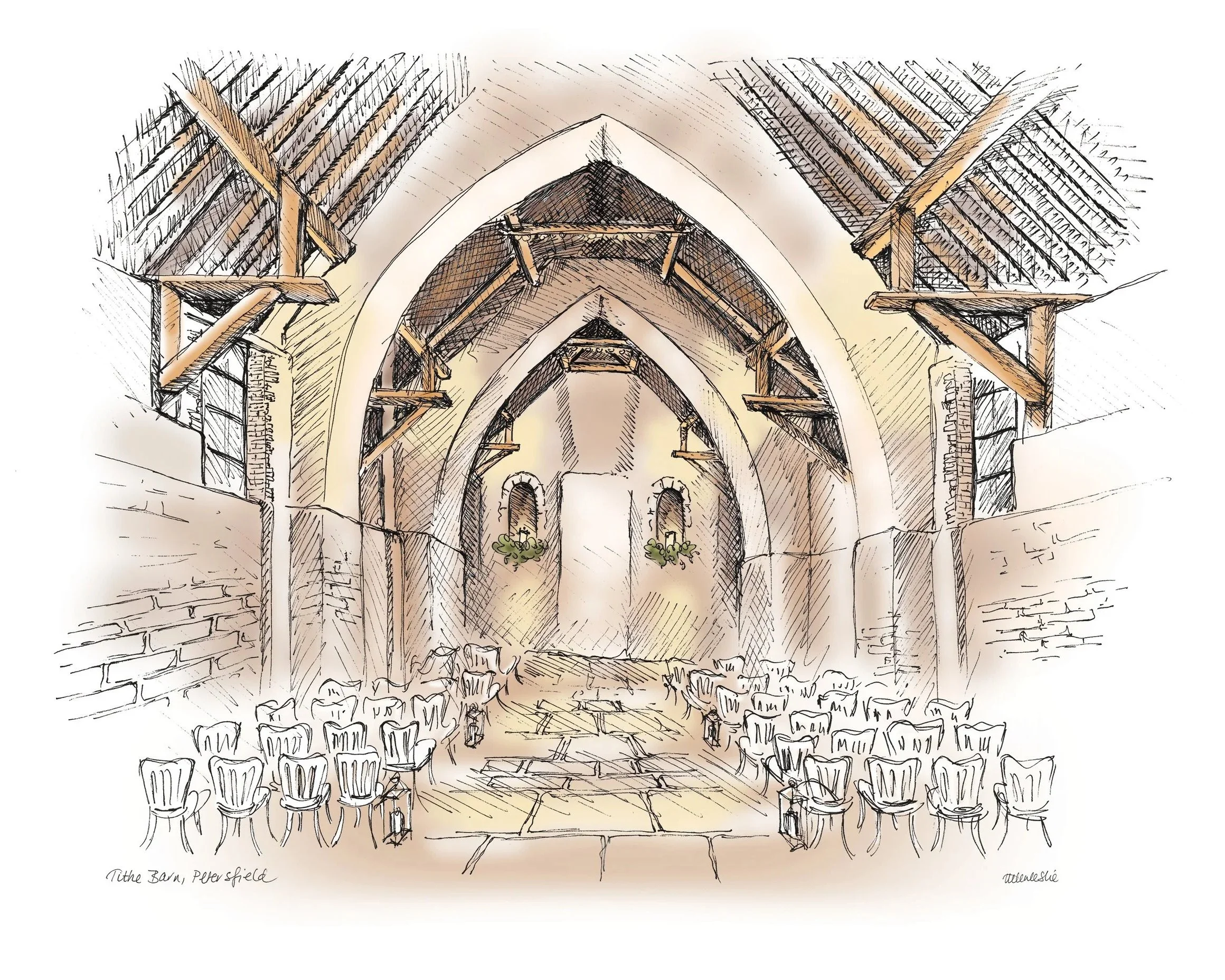 Cripps Barn, Gloucestershire - Bespoke commissioned wedding venue illustrations by Devon artist Helen Leslie Illustrator