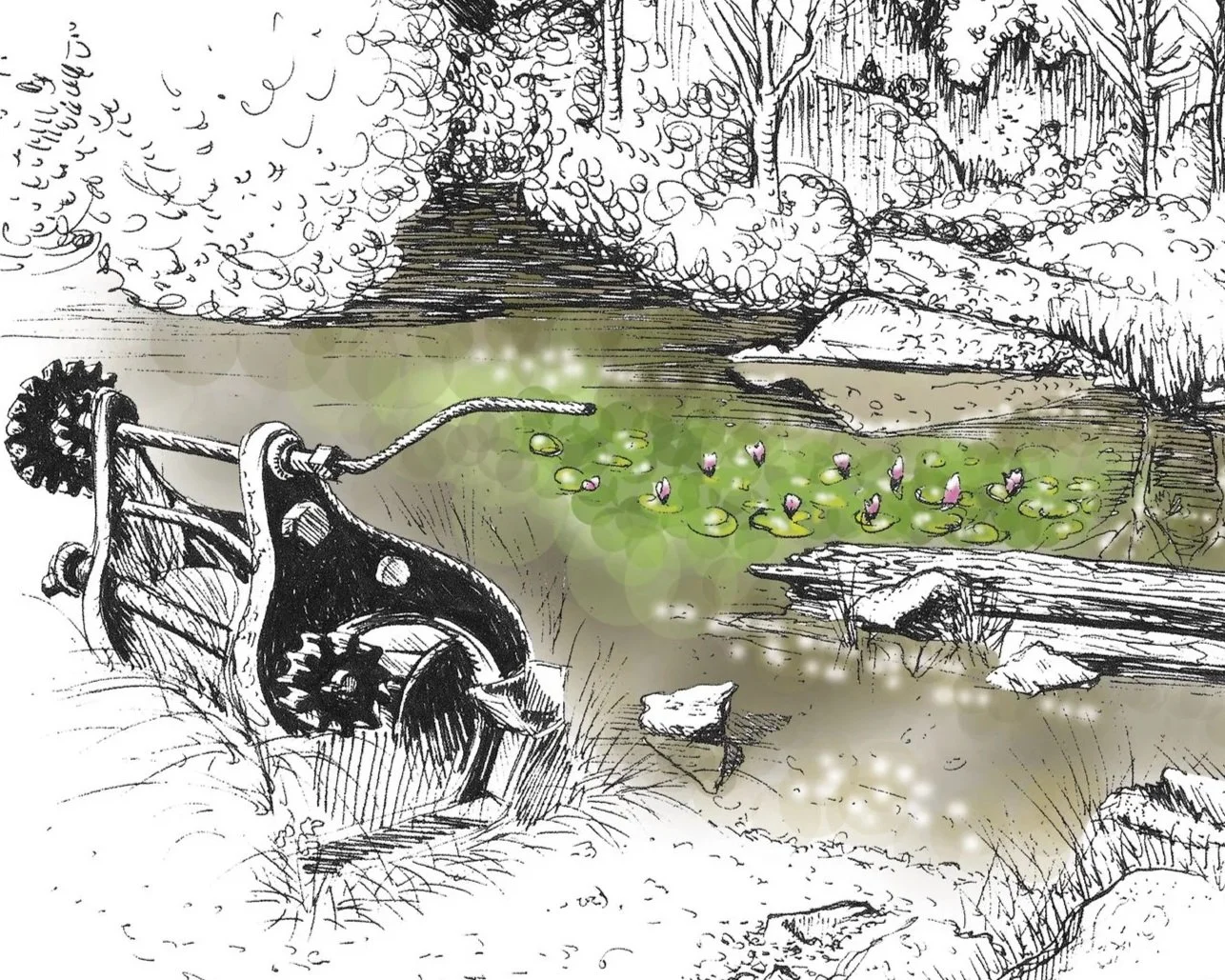 The Pond at Haytor Quarry on Dartmoor illustrated art print by Devon artist Helen Leslie Illustrator