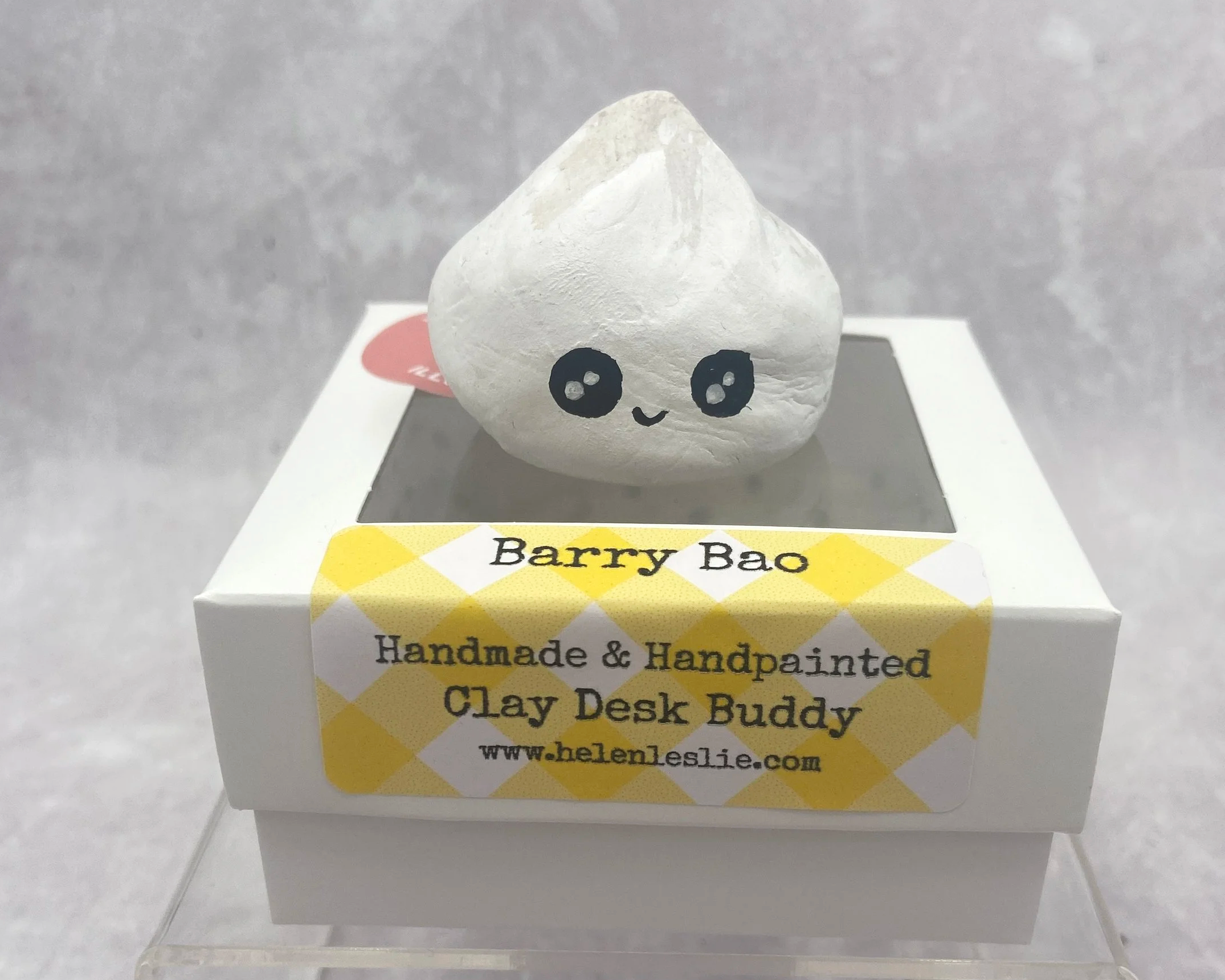 Bao bun cute handmade handpainted clay desk buddy by Devon artist Helen Leslie Illustrator